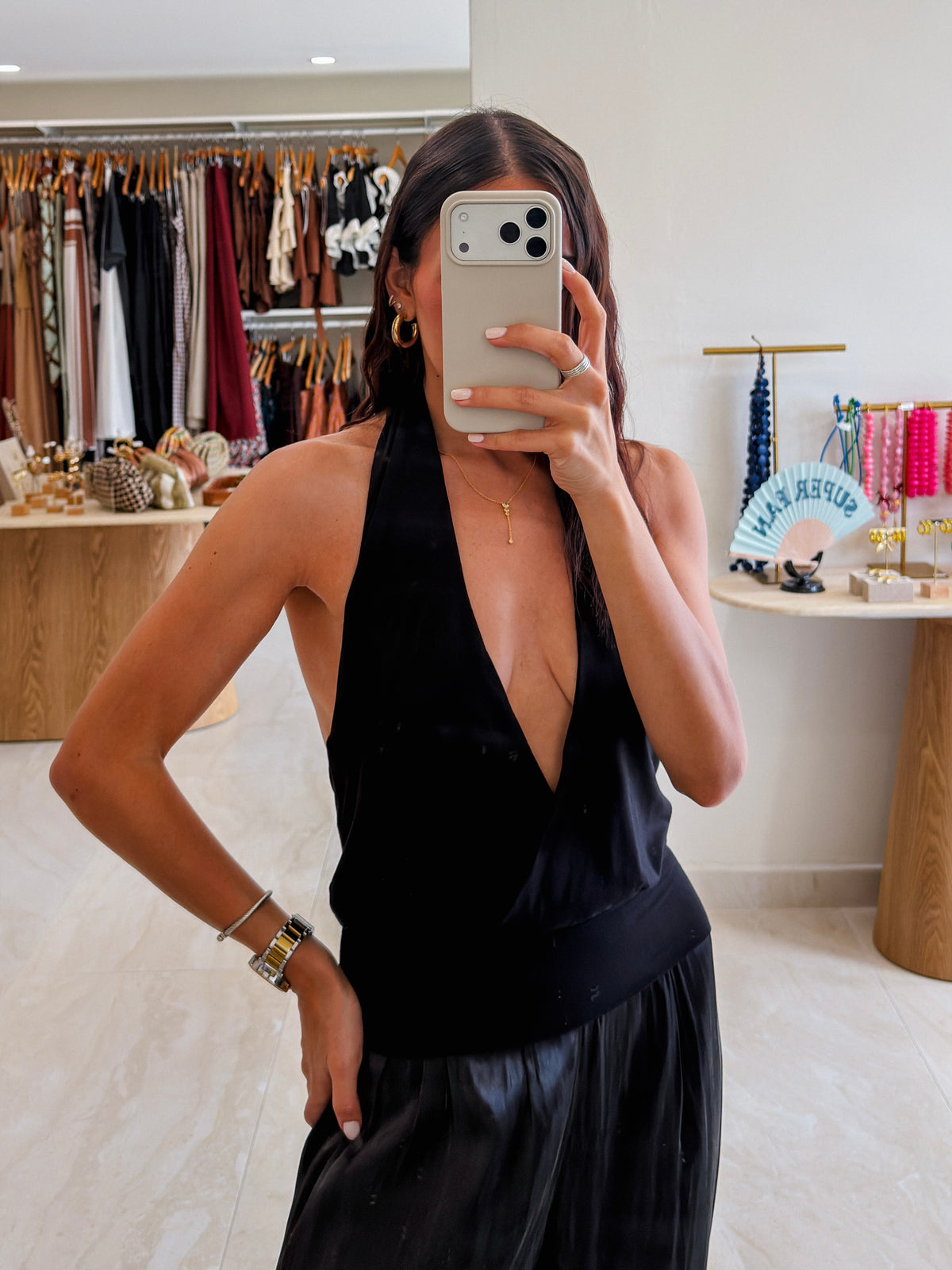 ALANIS BLACK HALTER CROP KNIT TOP