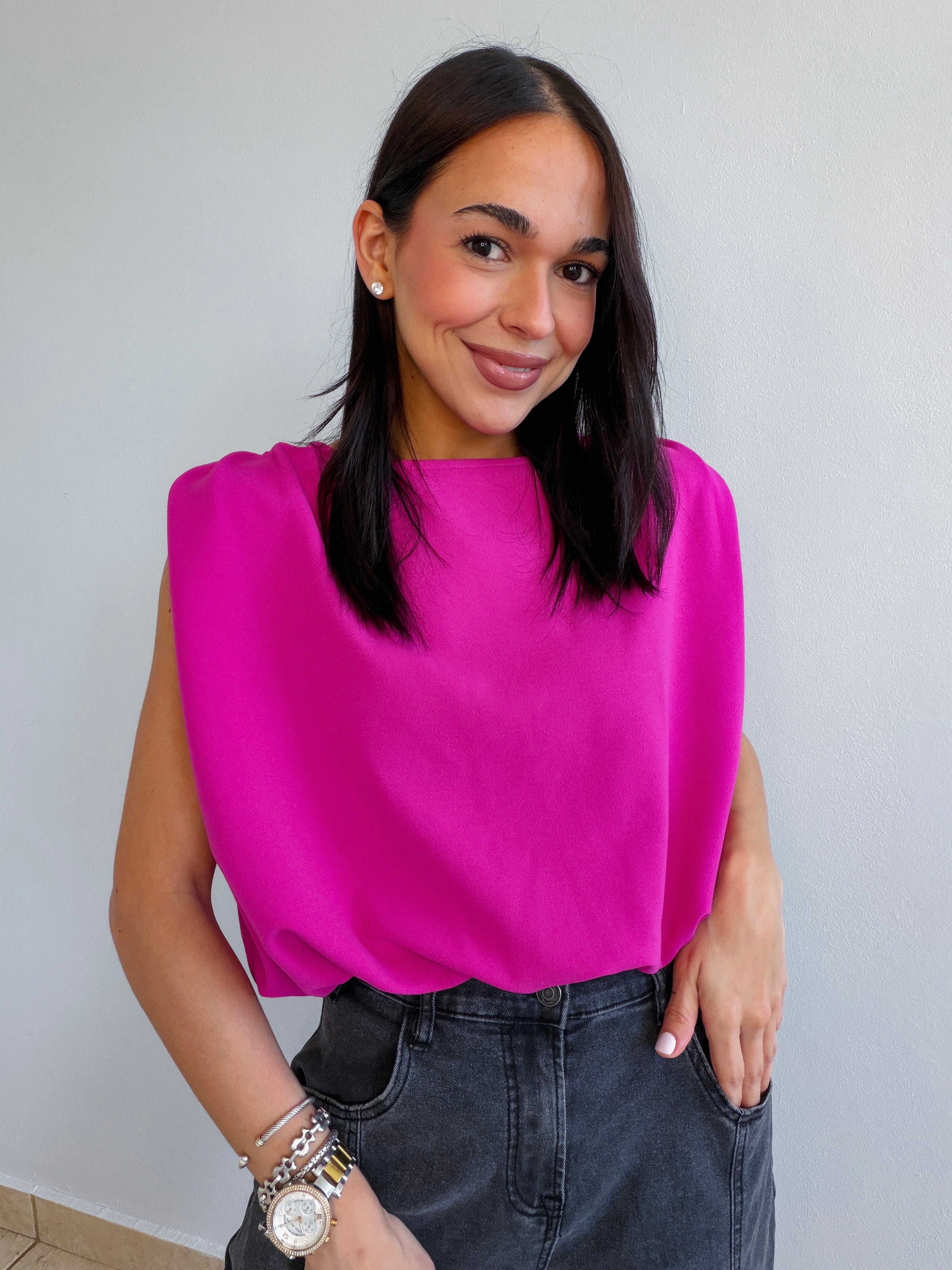 MIKA MAGENTA BOAT NECK TOP