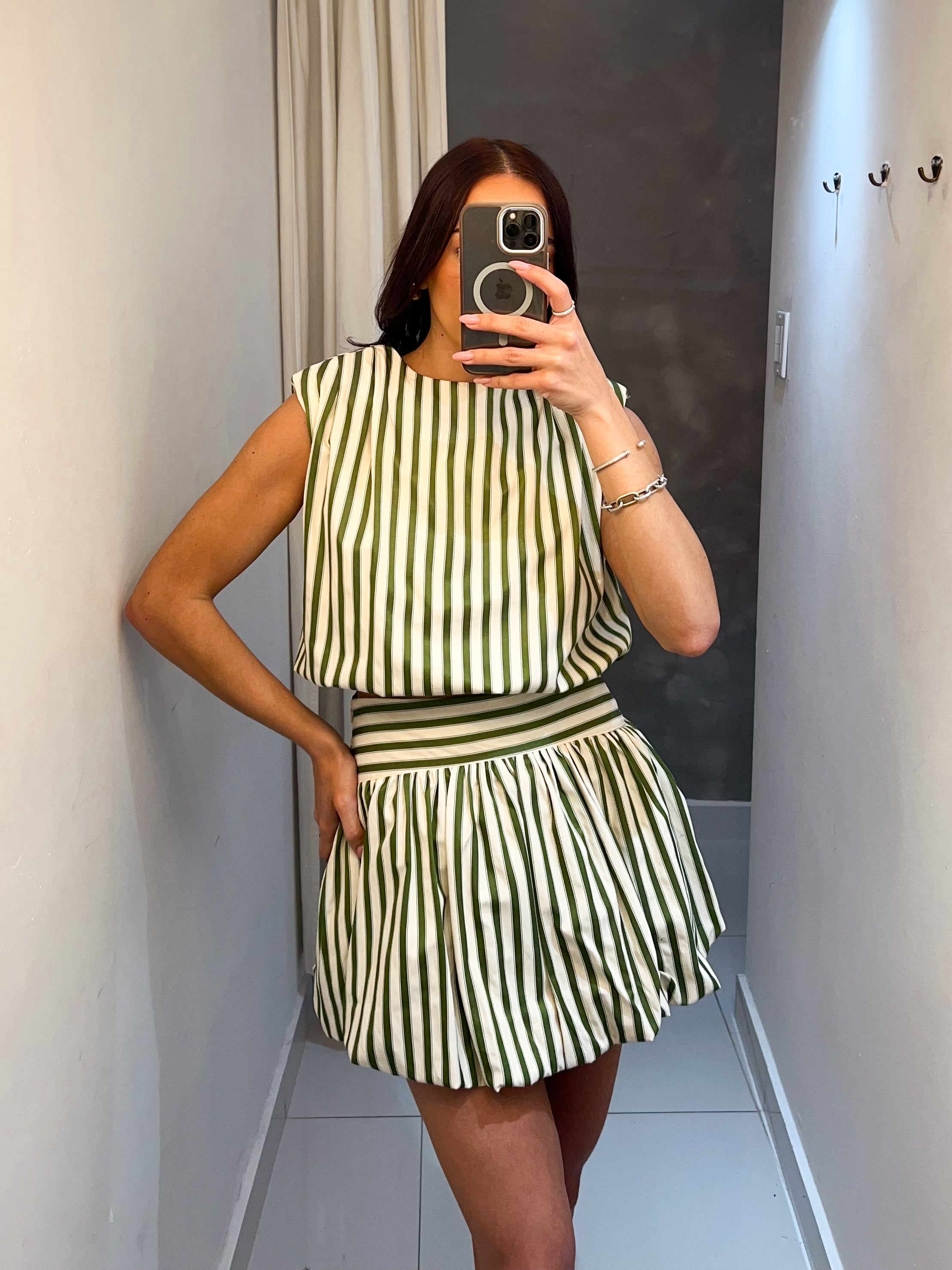 FANNY GREEN STRIPED SKORT SET