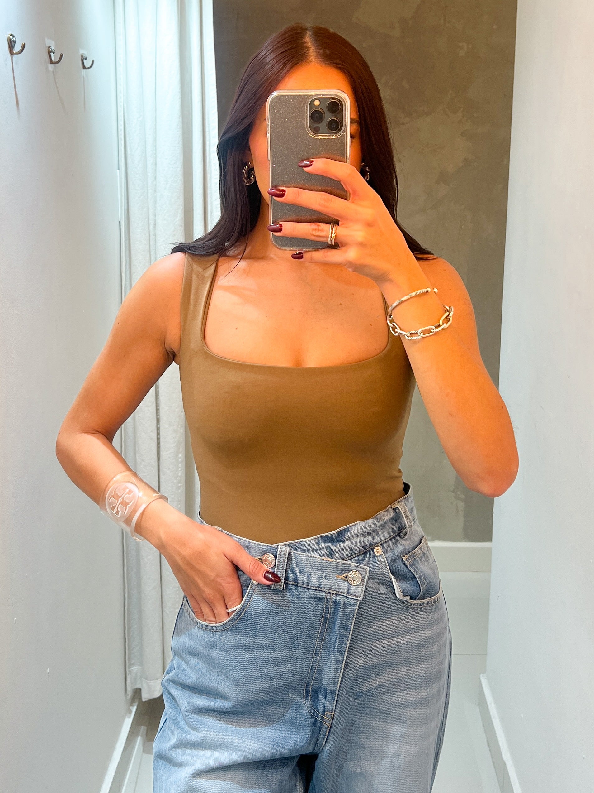 PATRICIA SQUARE NECK TANK BODYSUIT IN MOCHA