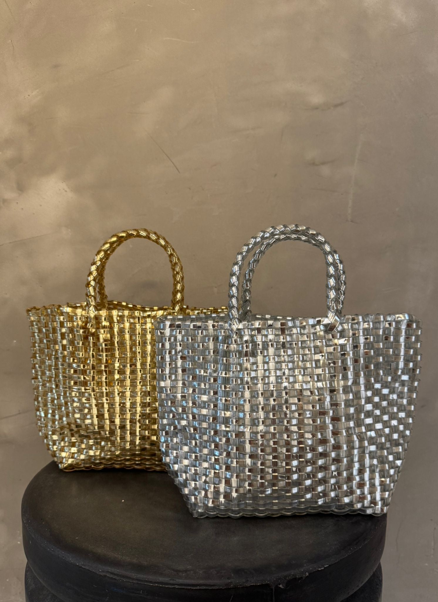 ELENA WOVEN METALLIC TOTE BAG