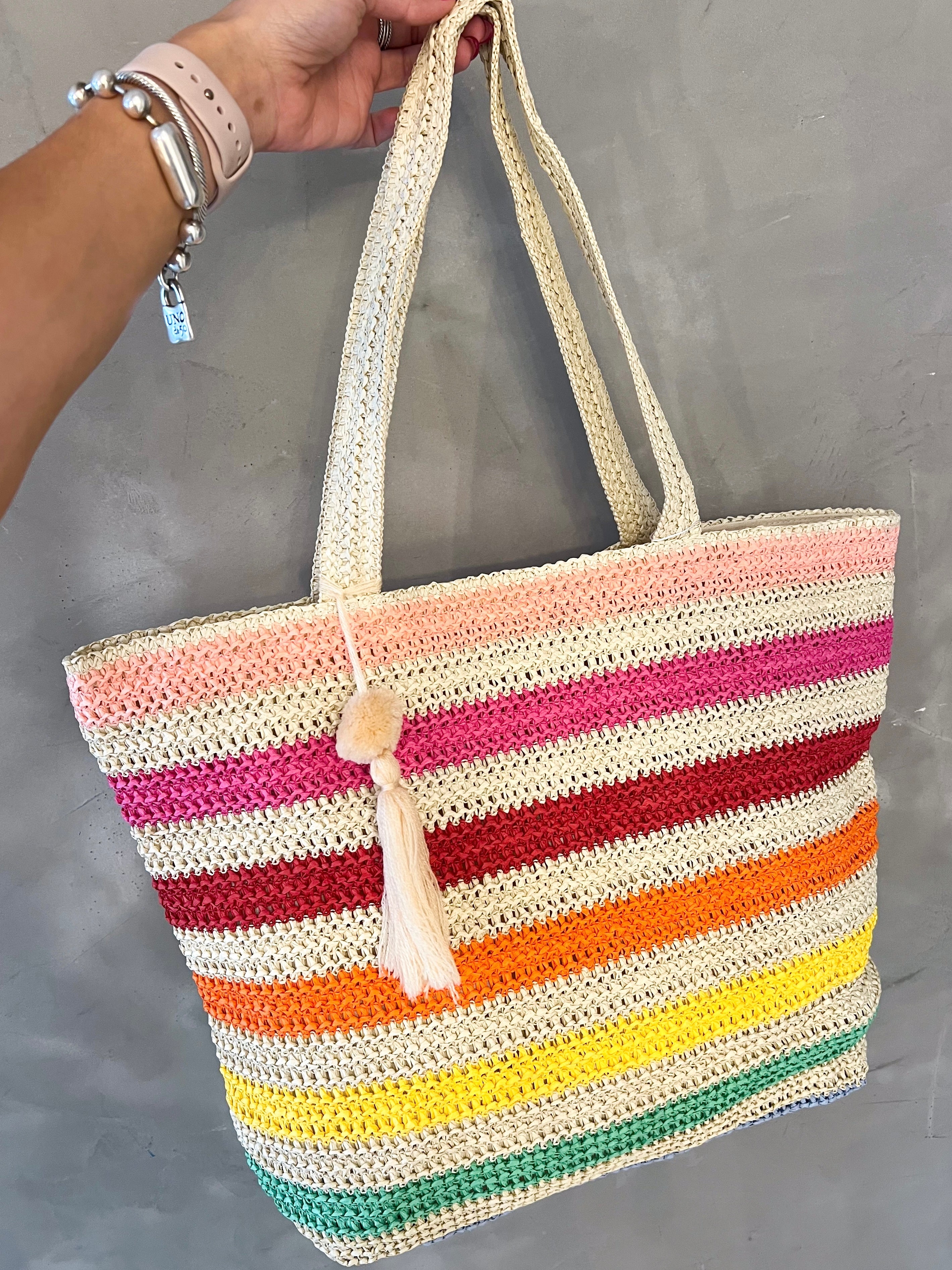 STRIPED CROCHET TOTE BAG