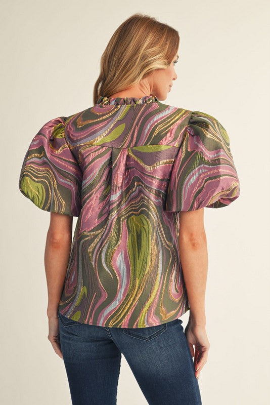 MARIA ANDREA PUFF SLEEVE PRINT BLOUSE