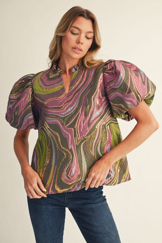 MARIA ANDREA PUFF SLEEVE PRINT BLOUSE