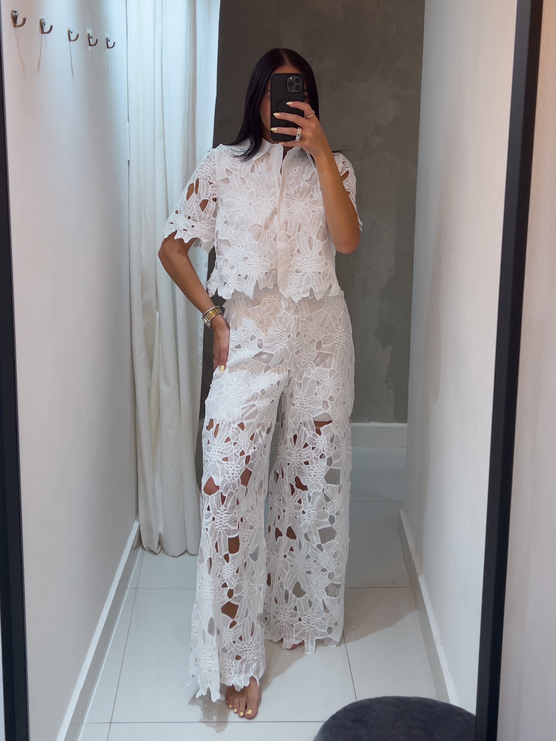 CECILIA WHITE LACE PANTS SET