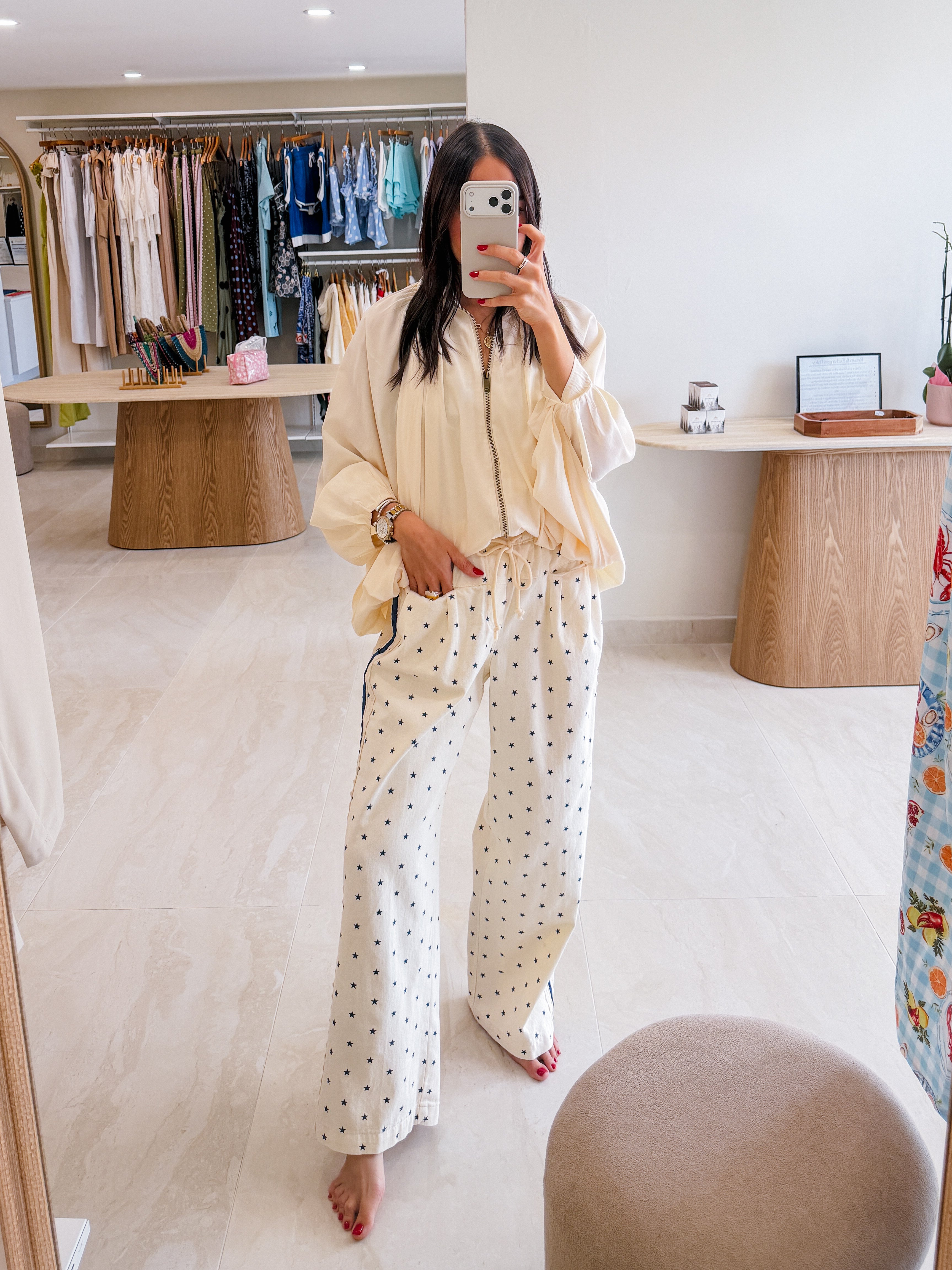 MIKA STAR PRINT CREAM PANTS