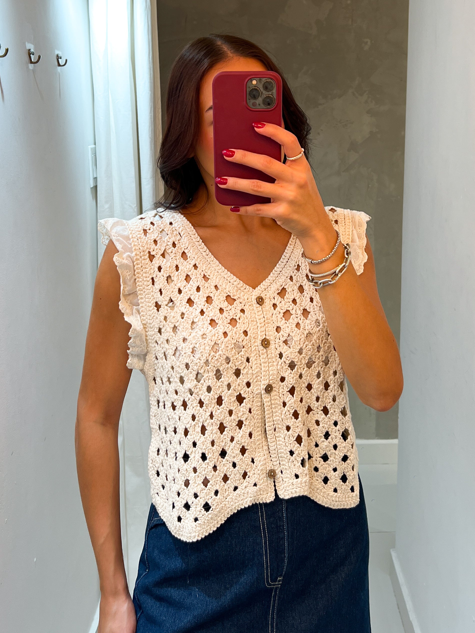 CECILIA EYELET DETAIL KNITTED VEST