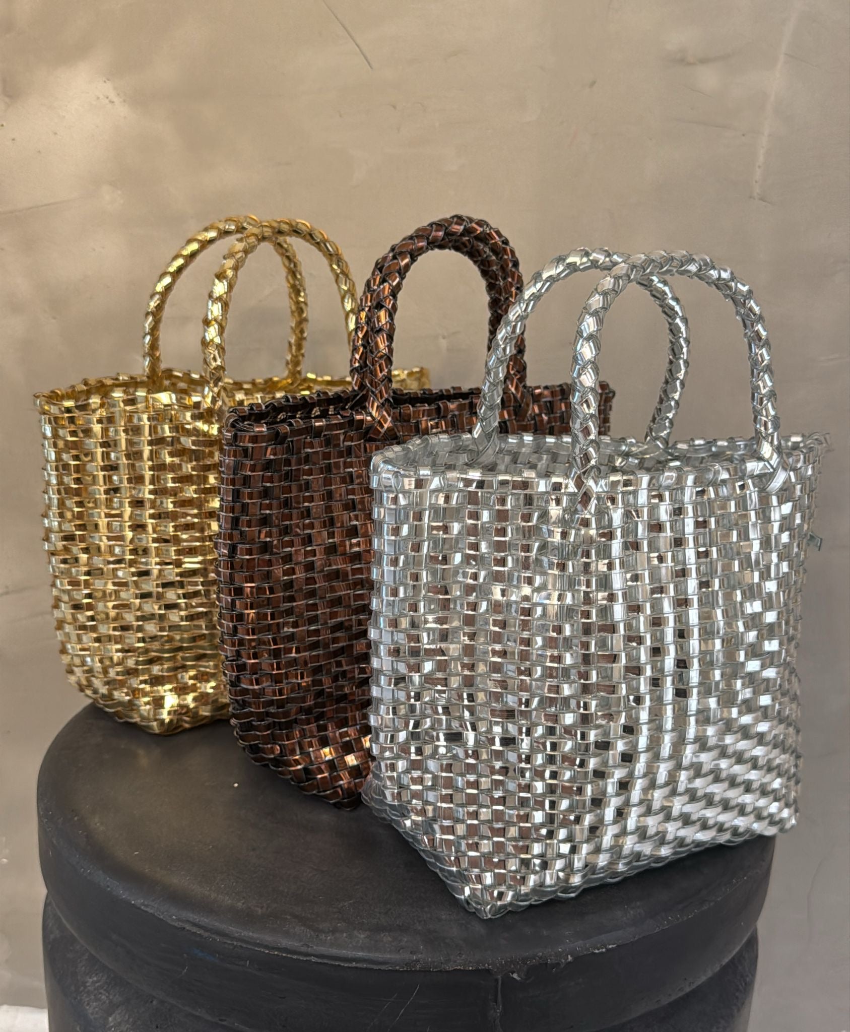 ELENA WOVEN METALLIC TOTE BAG