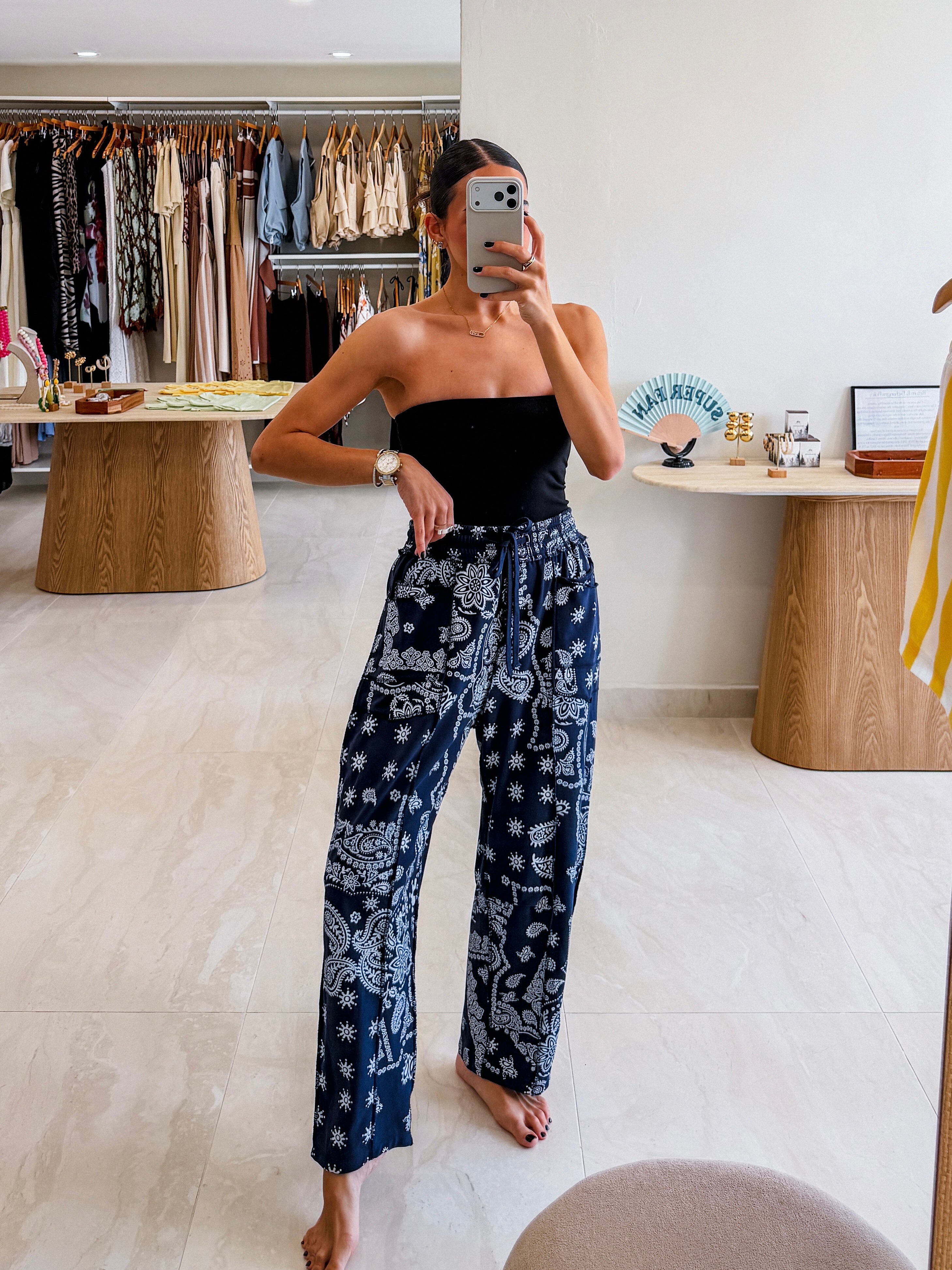 IRINA BANDANA PRINT BARREL KNIT PANTS