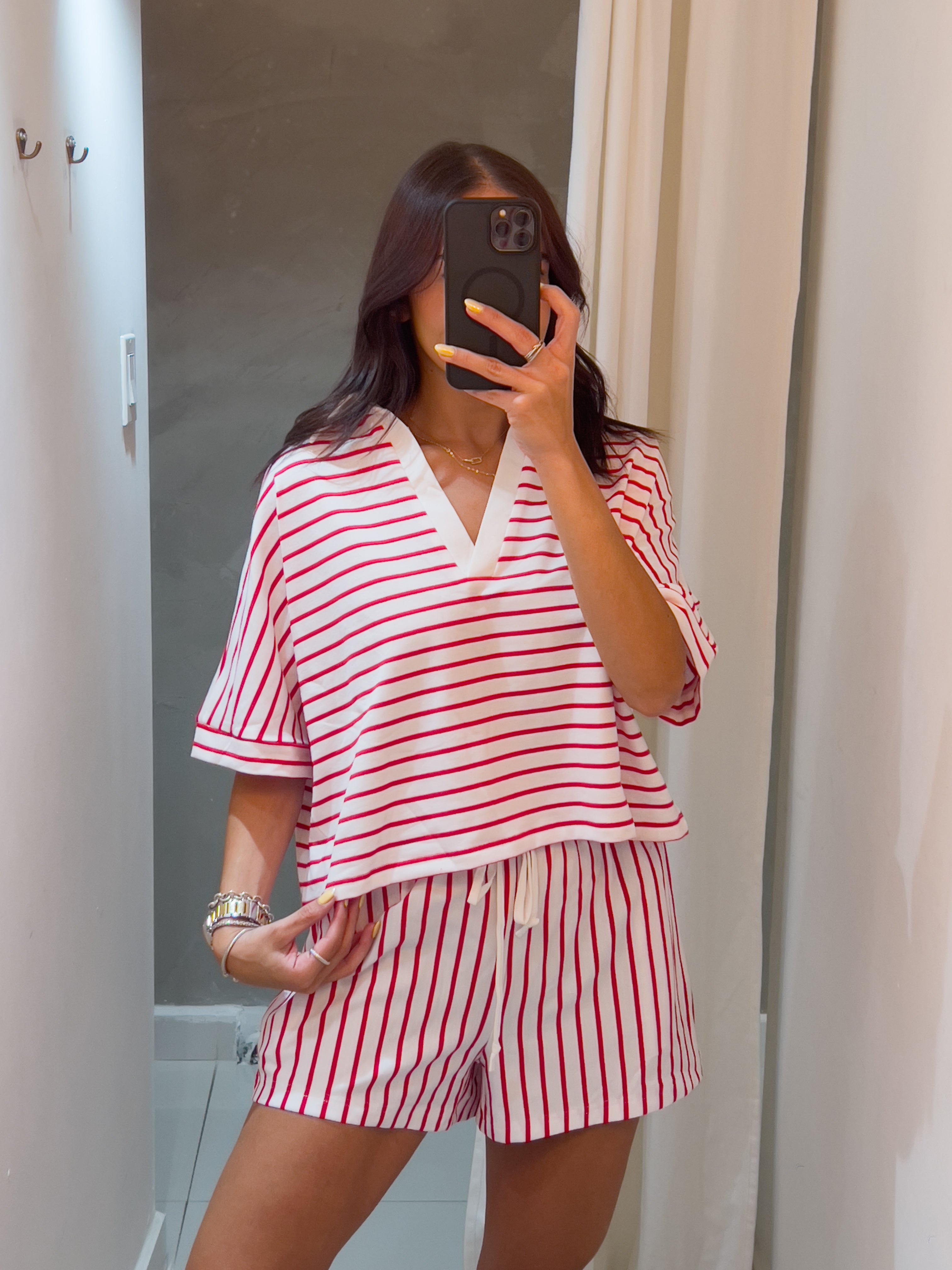 IVANNA STRIPED LOUNGE SHORT SET