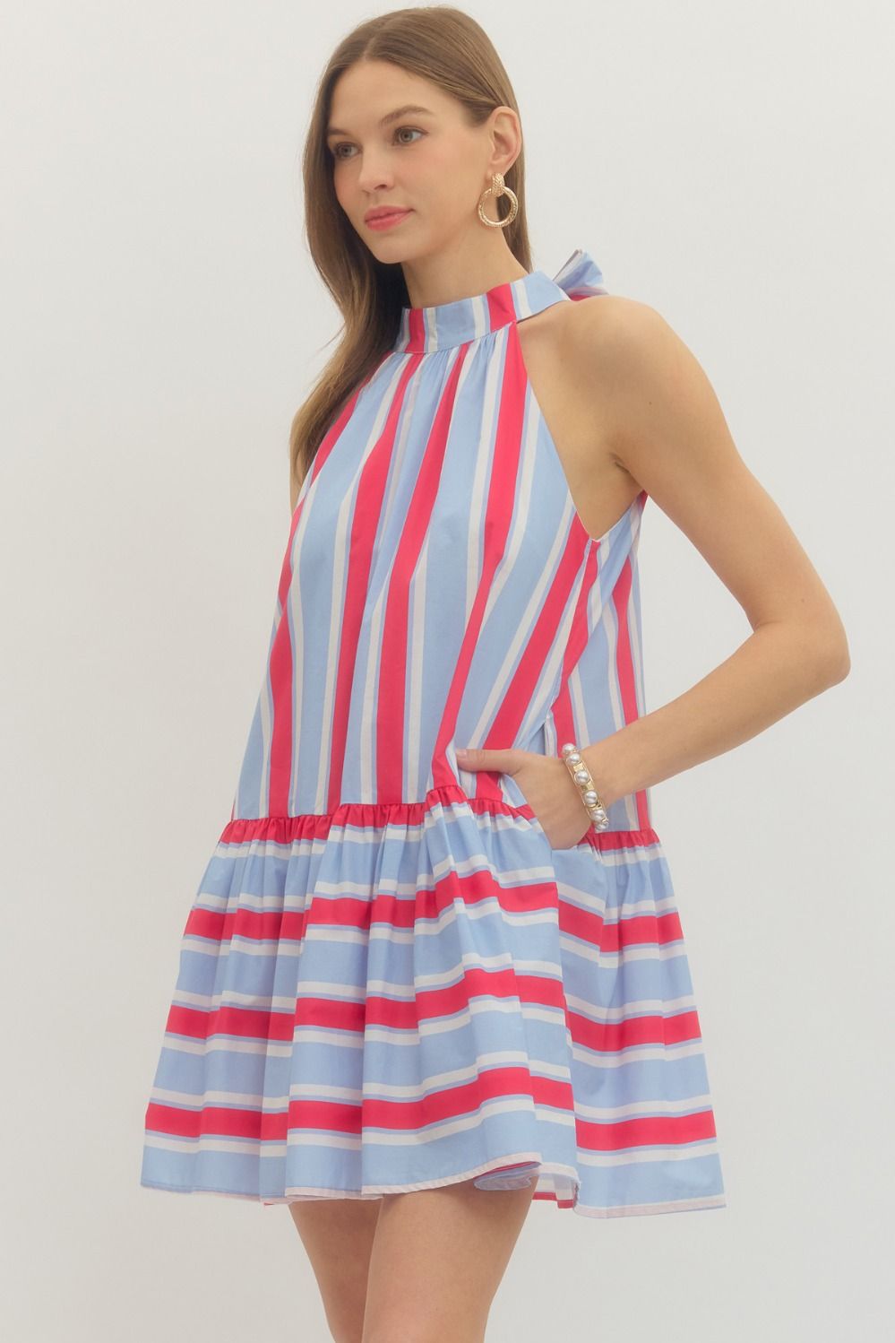 NATHALIE HALTER DRESS IN BLUE/RED