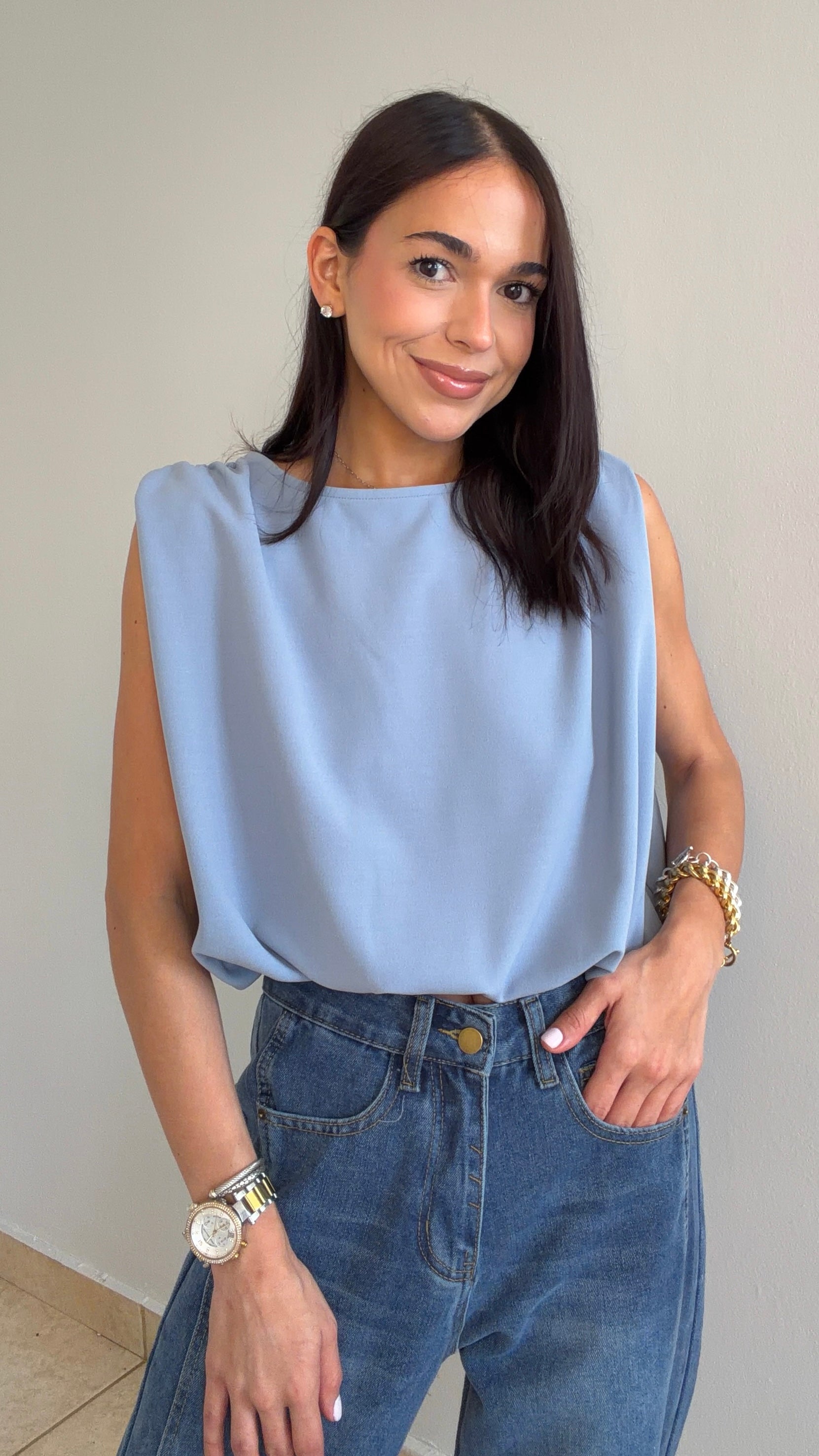 MIKA DUSTY BLUE BOAT NECK TOP