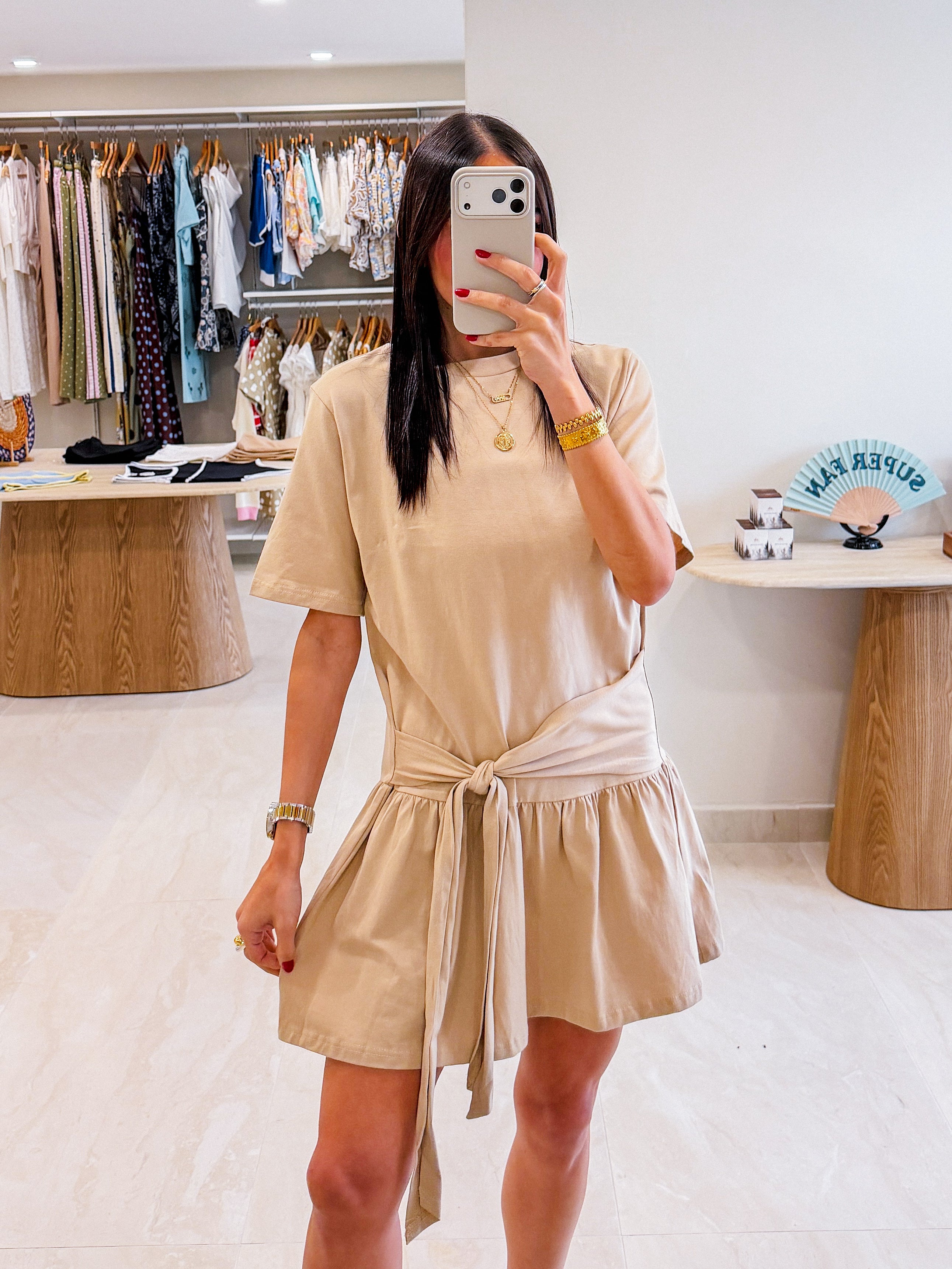 IVETTE SIDE KNOT TAUPE DRESS