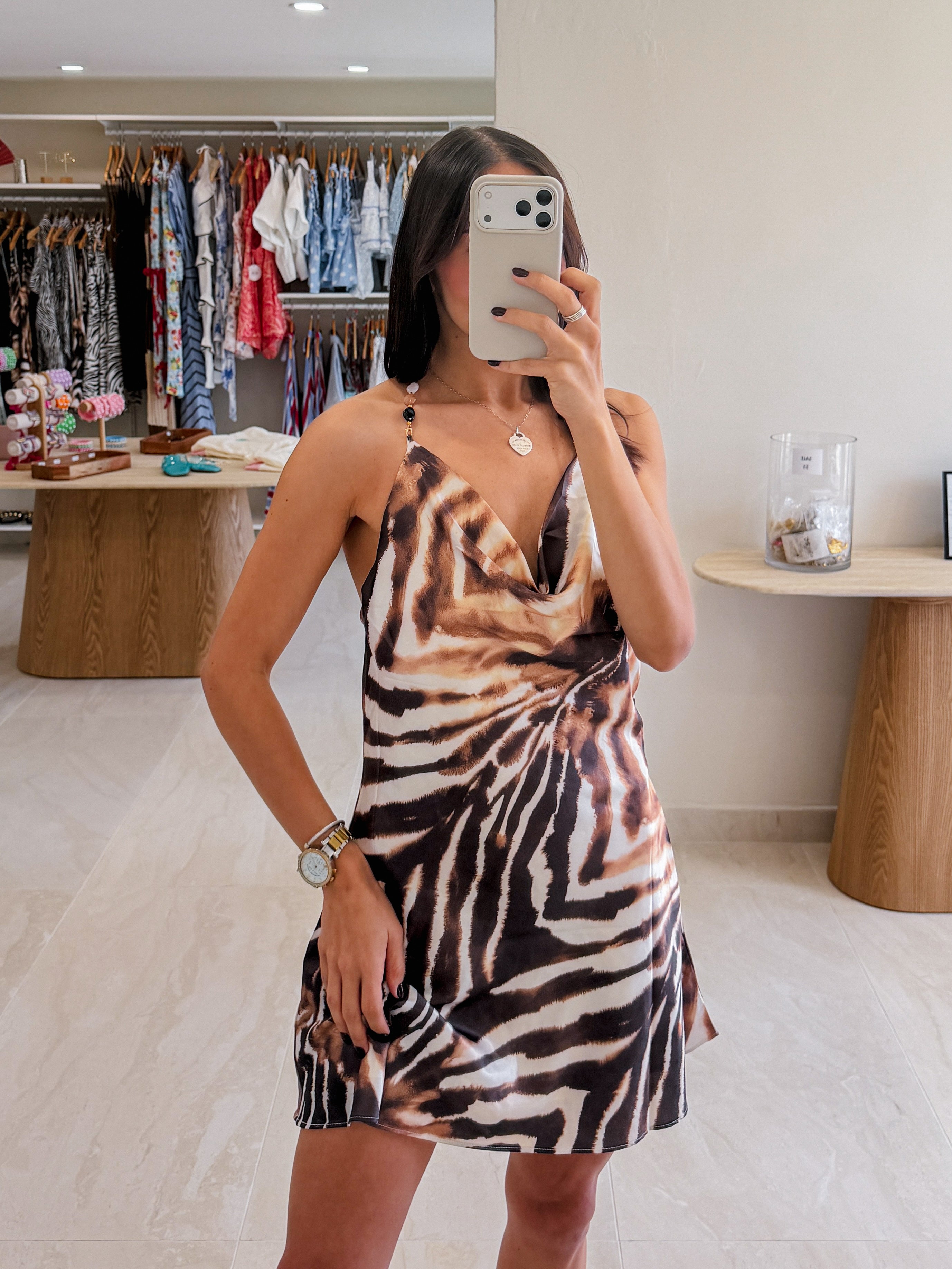 AMIRA DRAPED STONE DETAIL STRAPPY MINI DRESS
