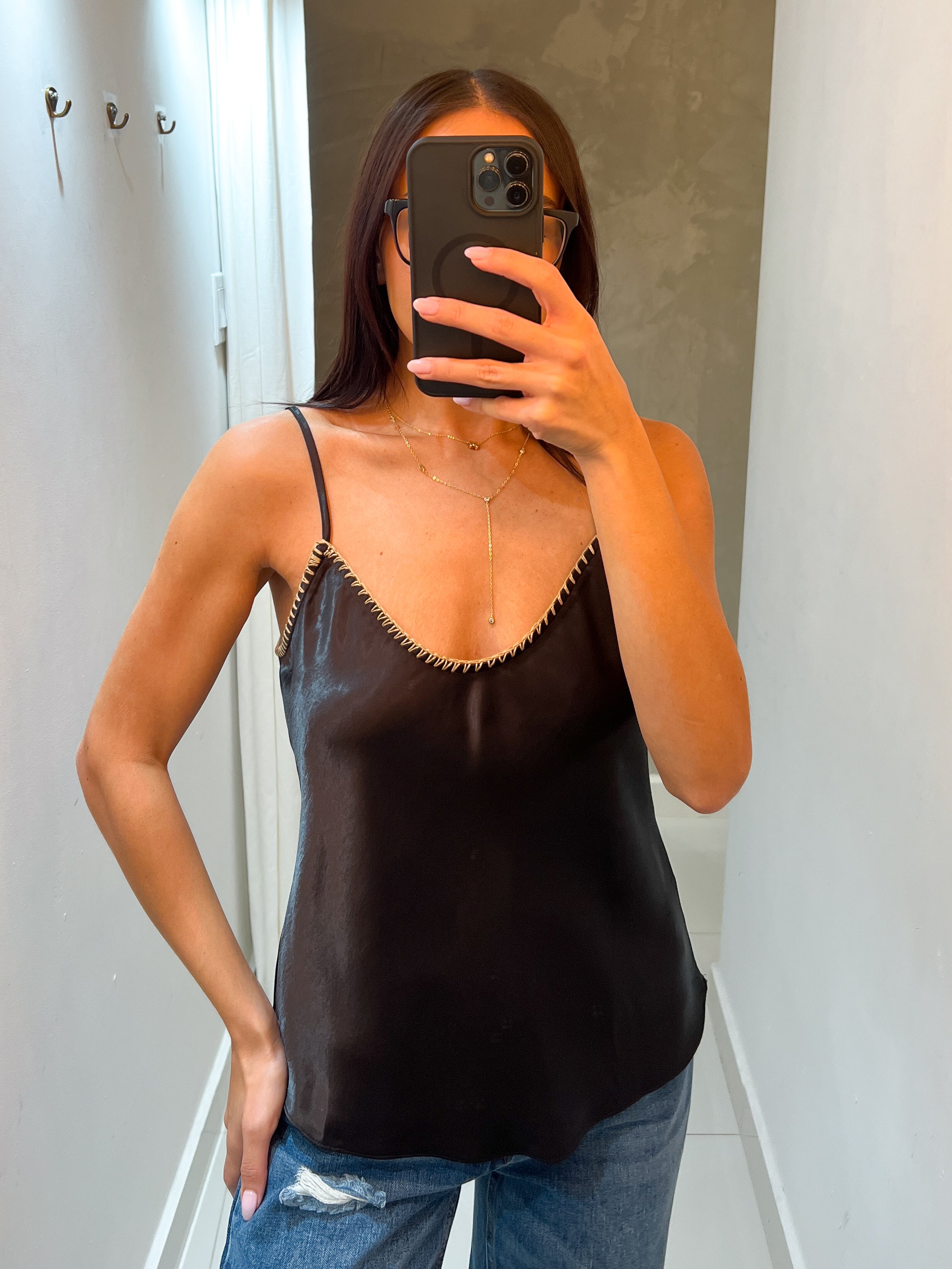 CLEO BLACK SATIN CAMI