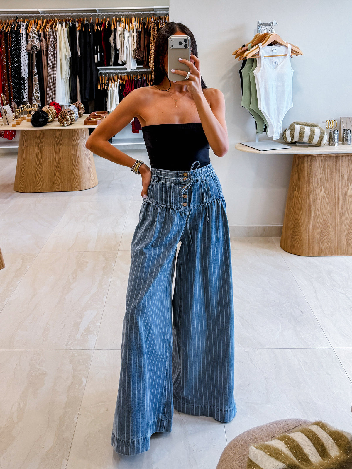 MAYA STRIPED BUTTON UP JEANS
