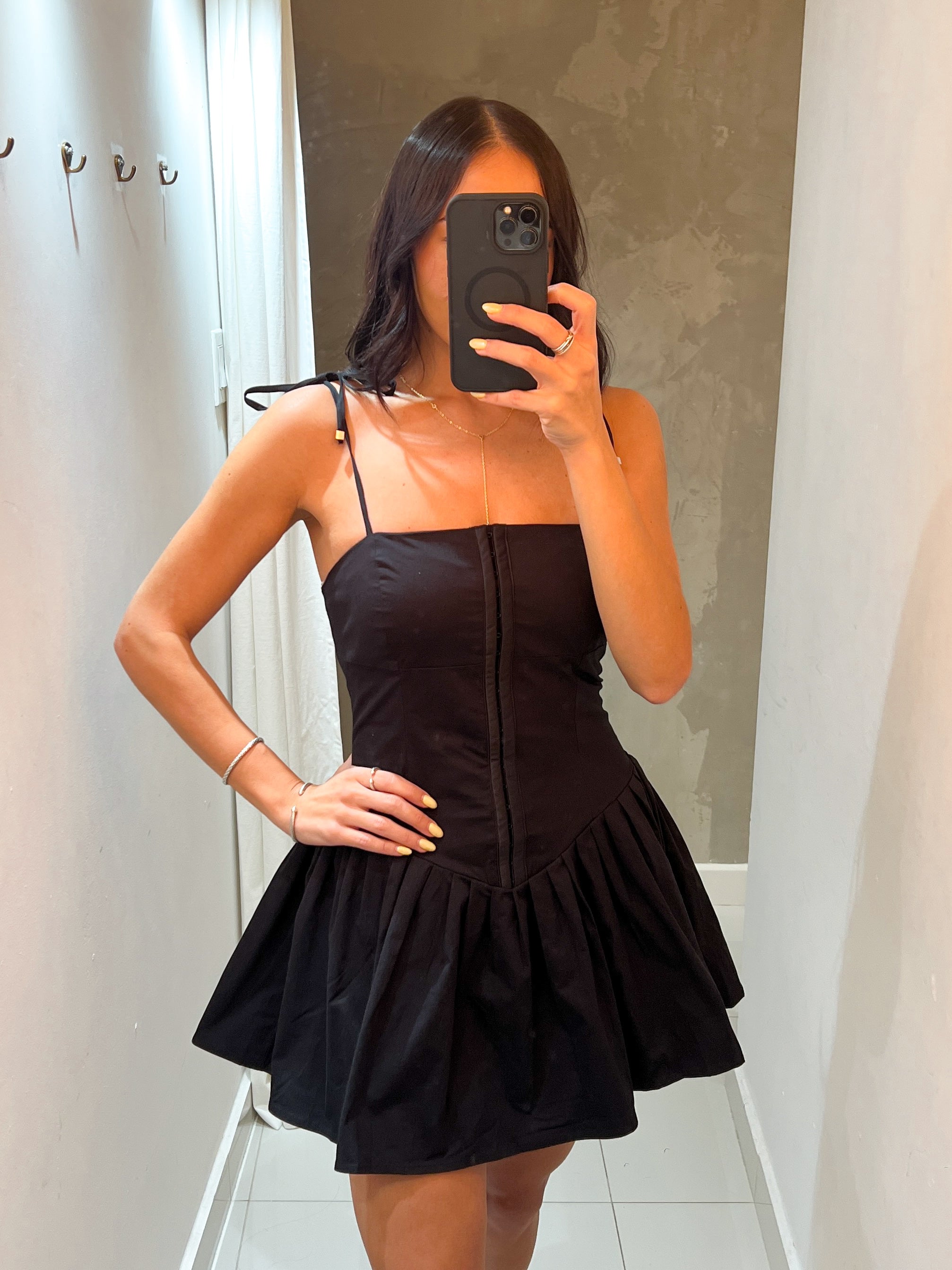 VALERIA TIE STRAPS BLACK MINI DRESS
