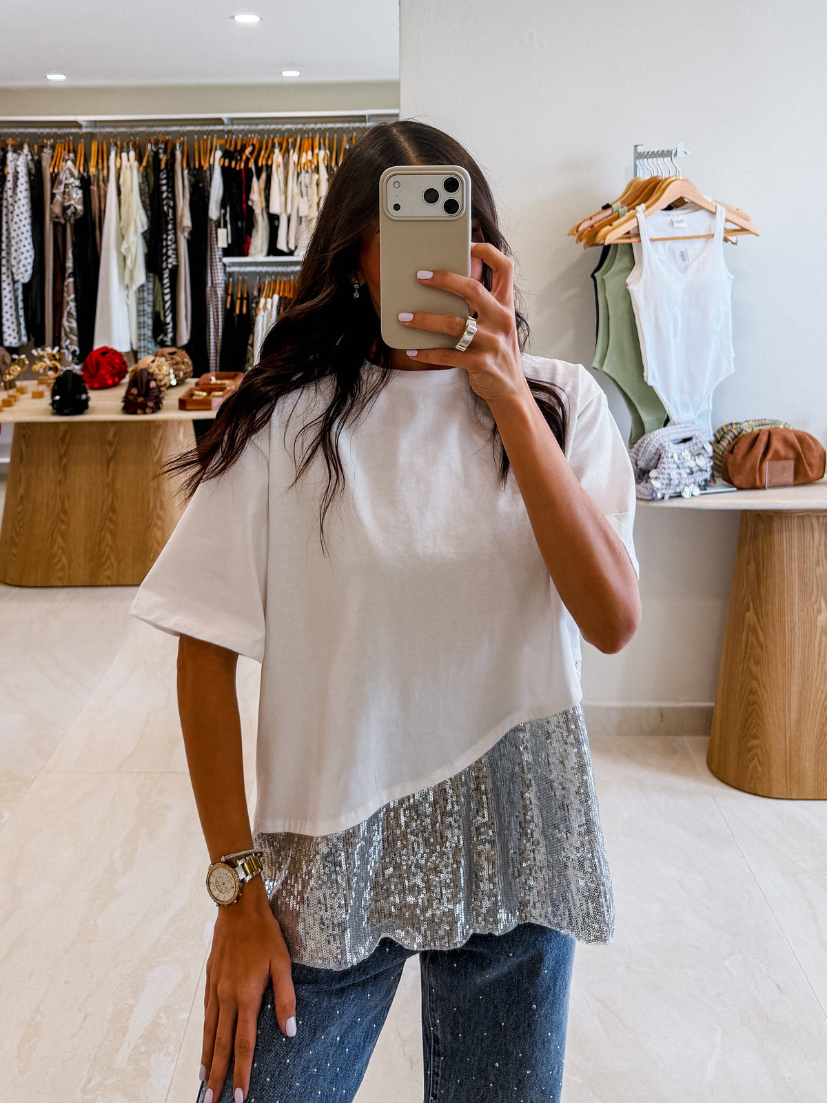 PATRICIA WHITE SEQUIN TOP