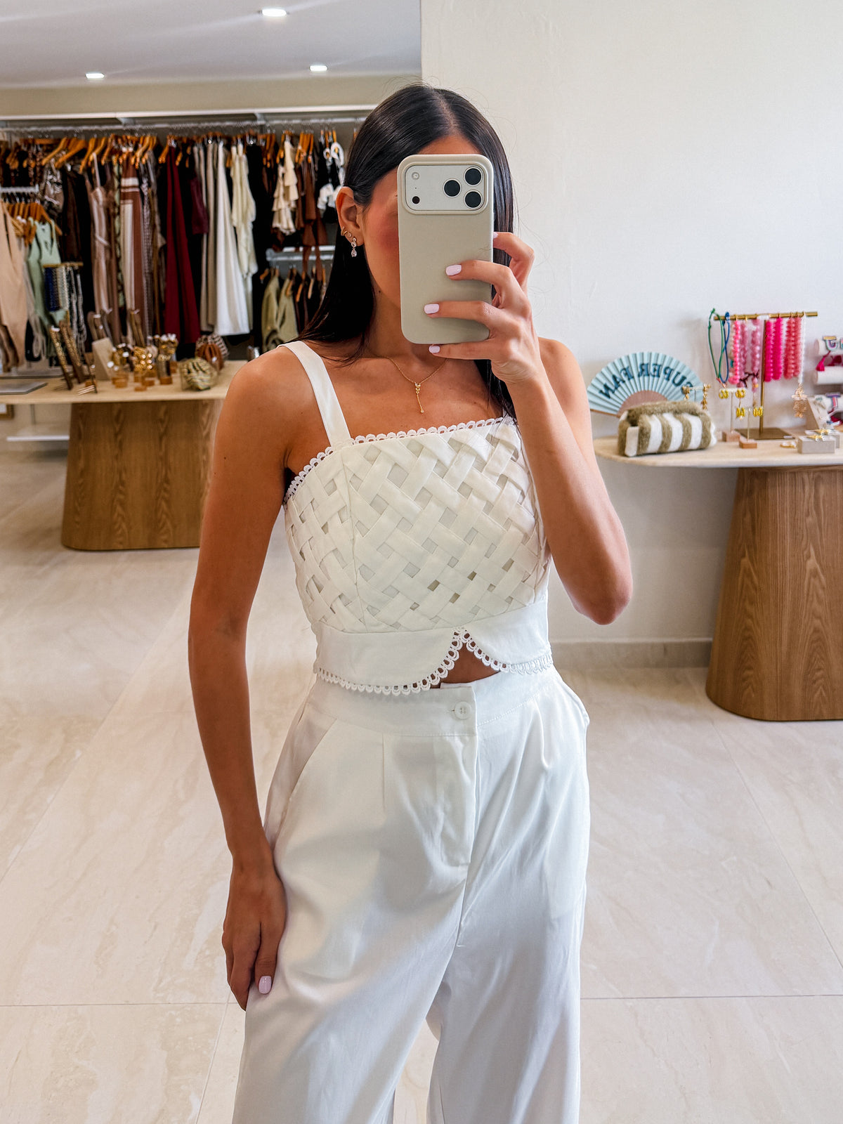 MITSY WHITE SMOCK TOP AND PANTS SET