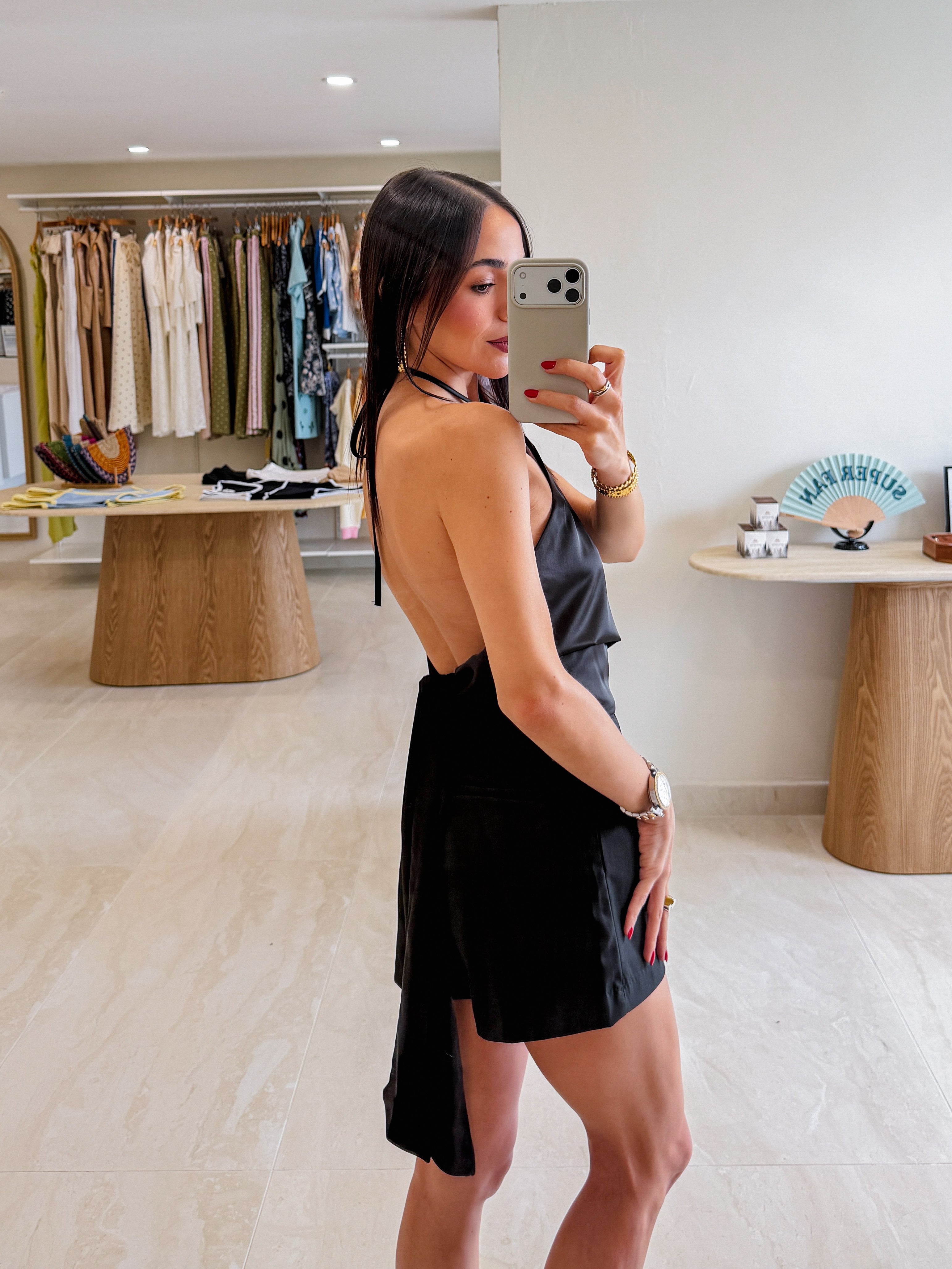 SUSANA BLACK ASSYMETRICAL TOP WITH SILVER DETAIL