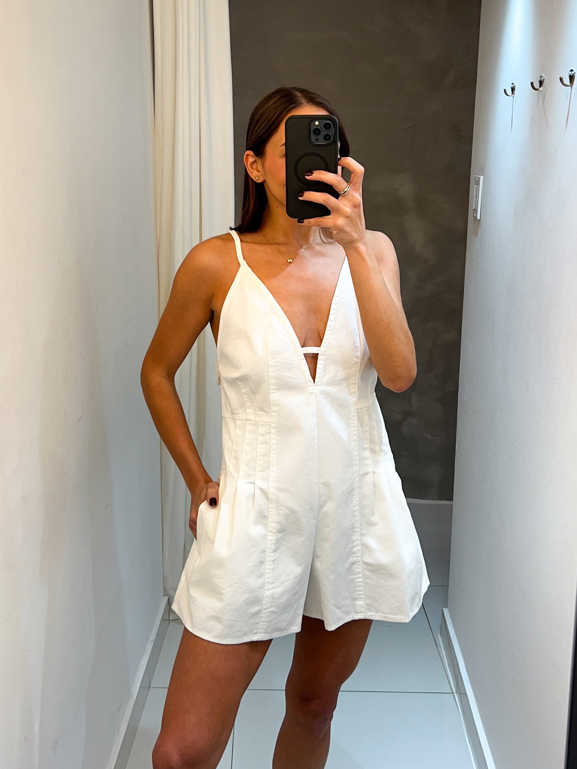 KOURT WHITE DENIM OPEN BACK ROMPER
