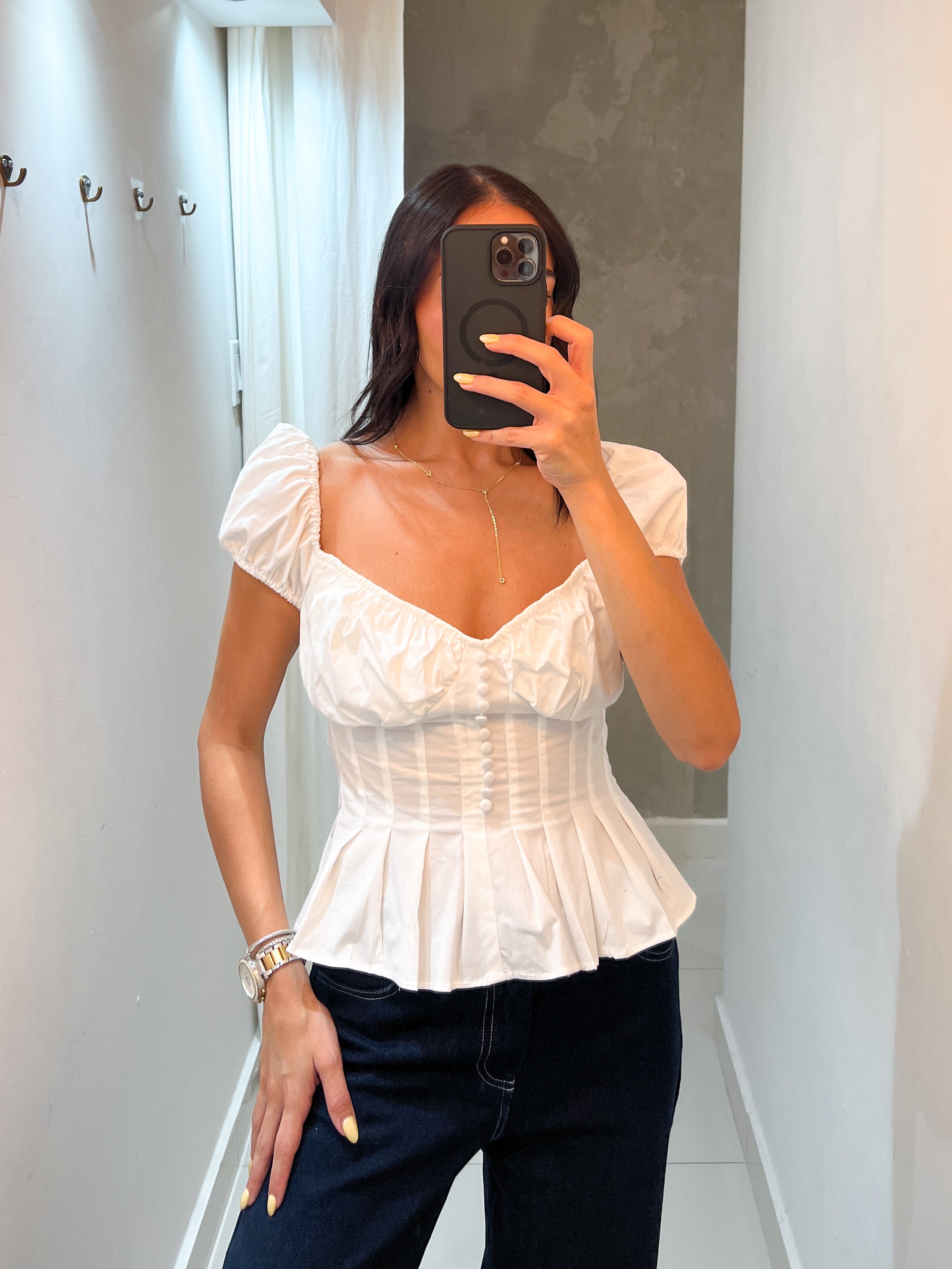 ILEANA SQUARE NECK WHITE BLOUSE