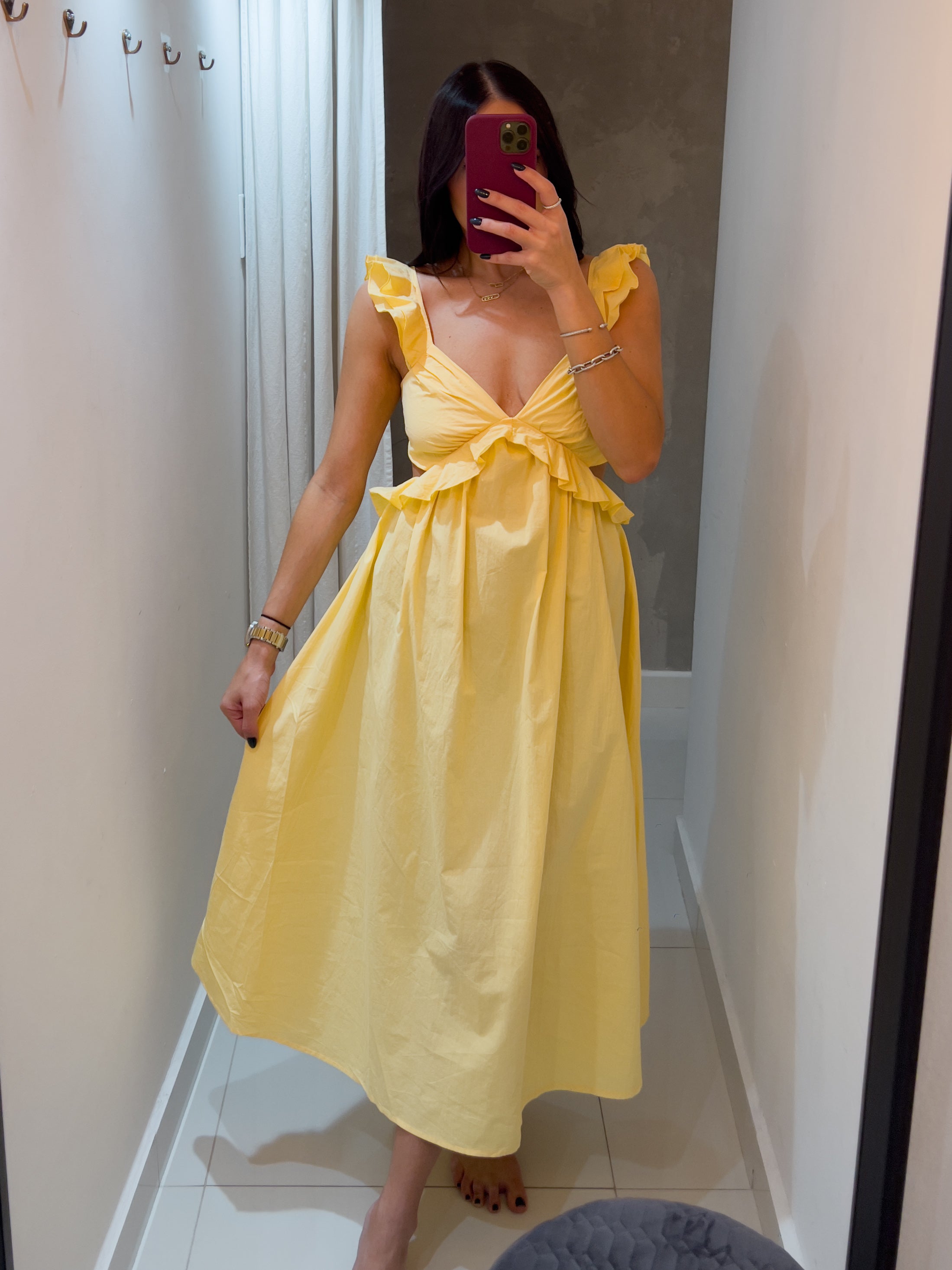 IVANNA CUT OUT YELLOW MIDI DRESS
