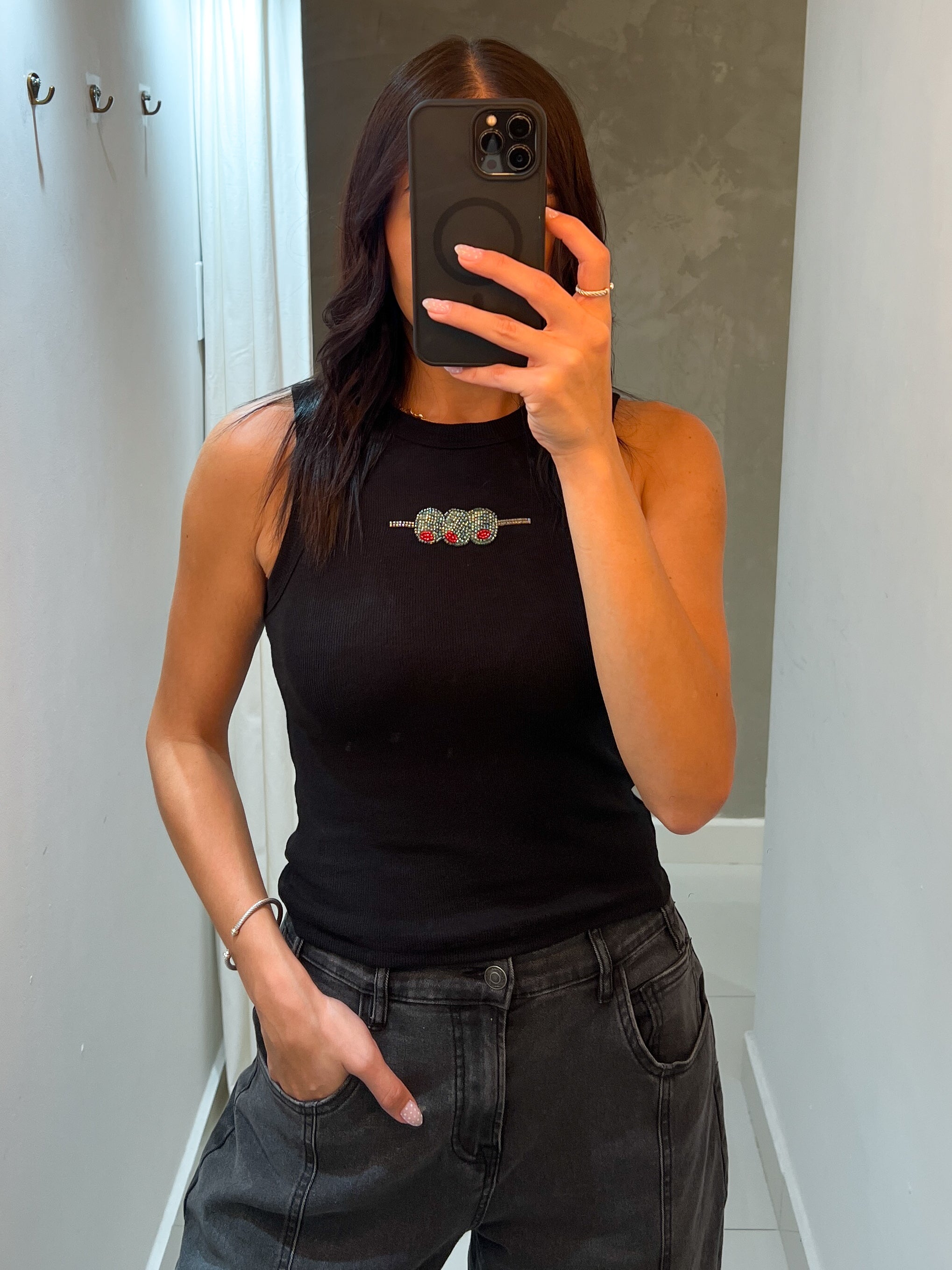 MARTINI TIME BEADED RIBBED TANK TOP