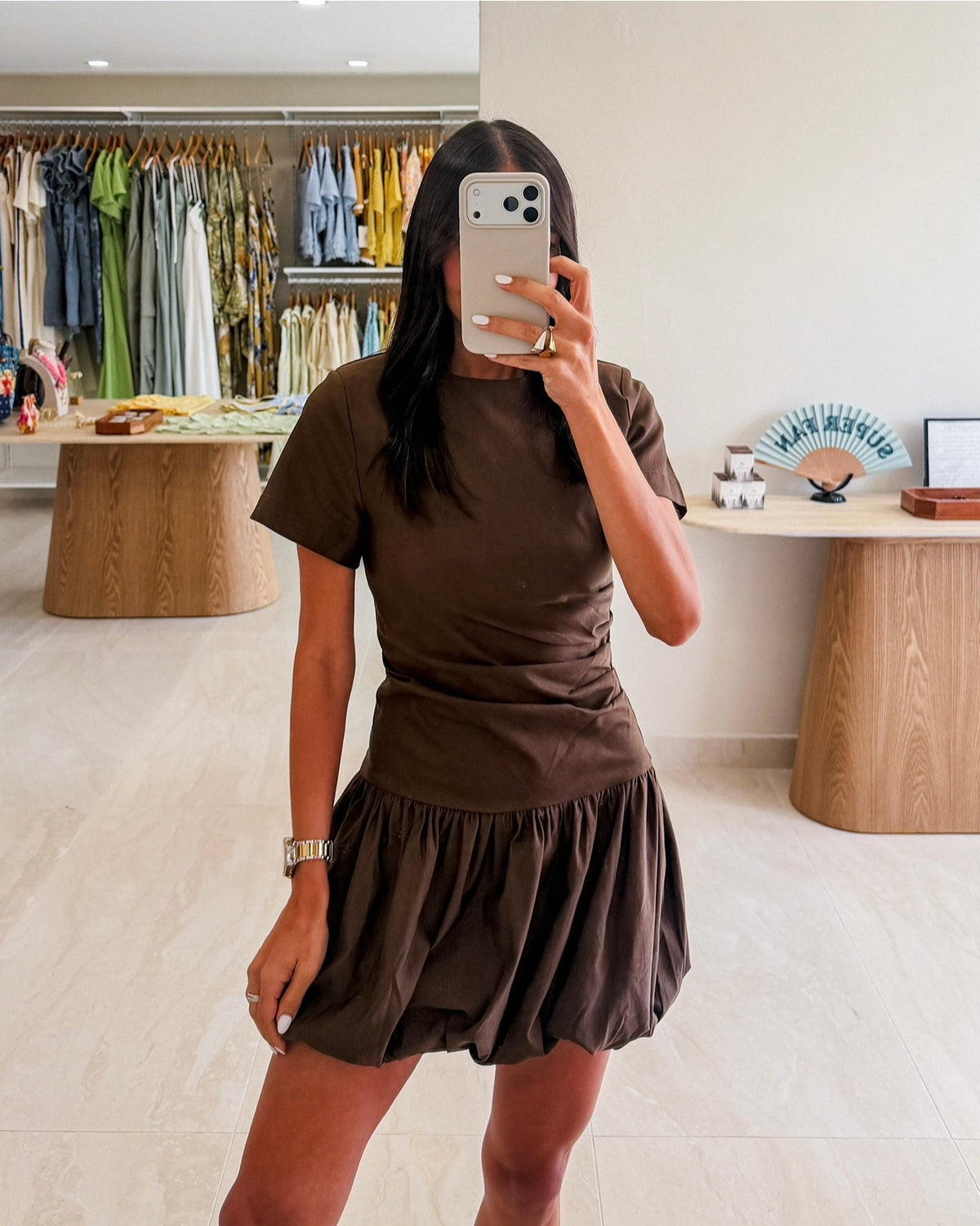 FAUSTINA BROWN MINI DRESS