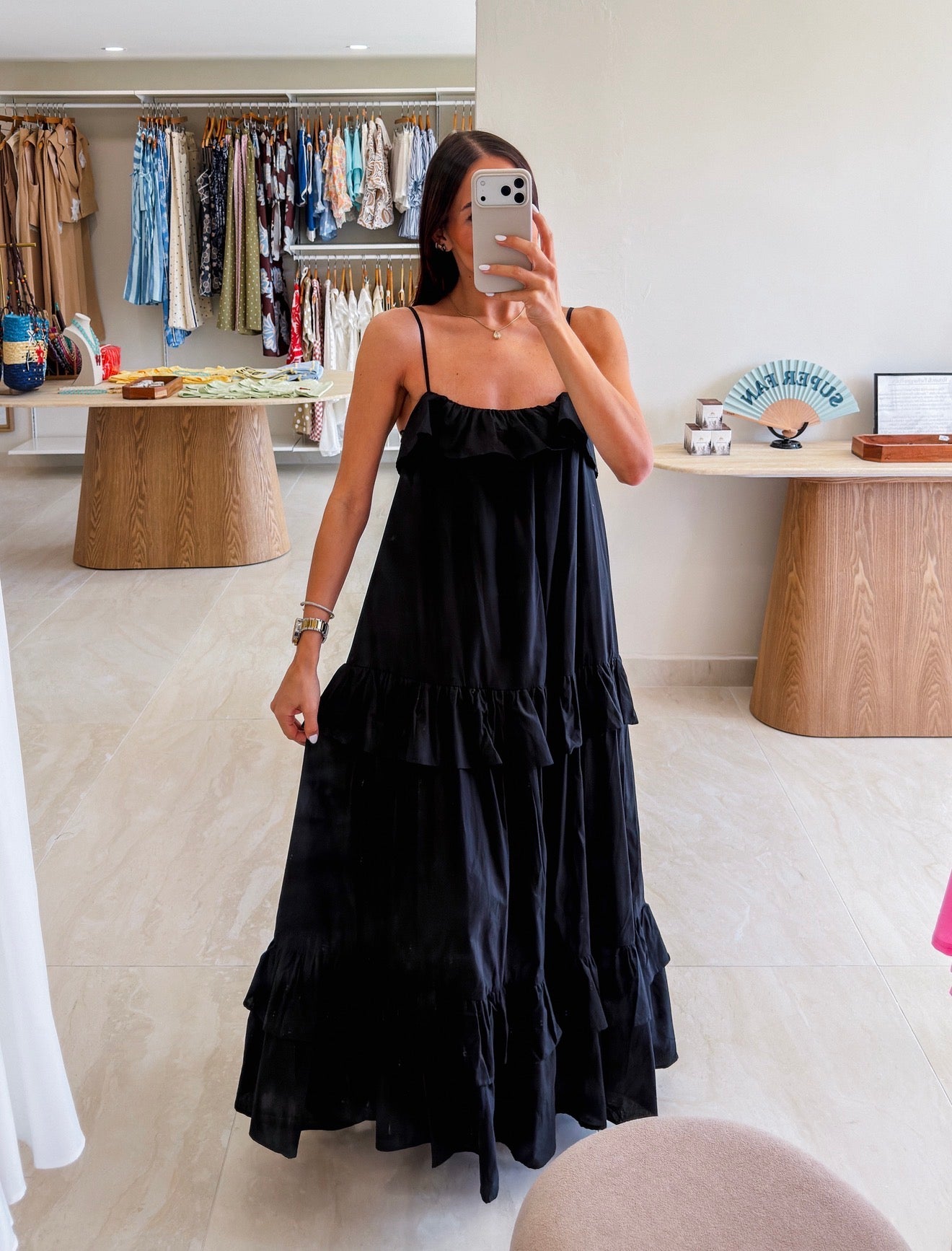 RUFFLE TIERED LOOSE FIT MAXI DRESS