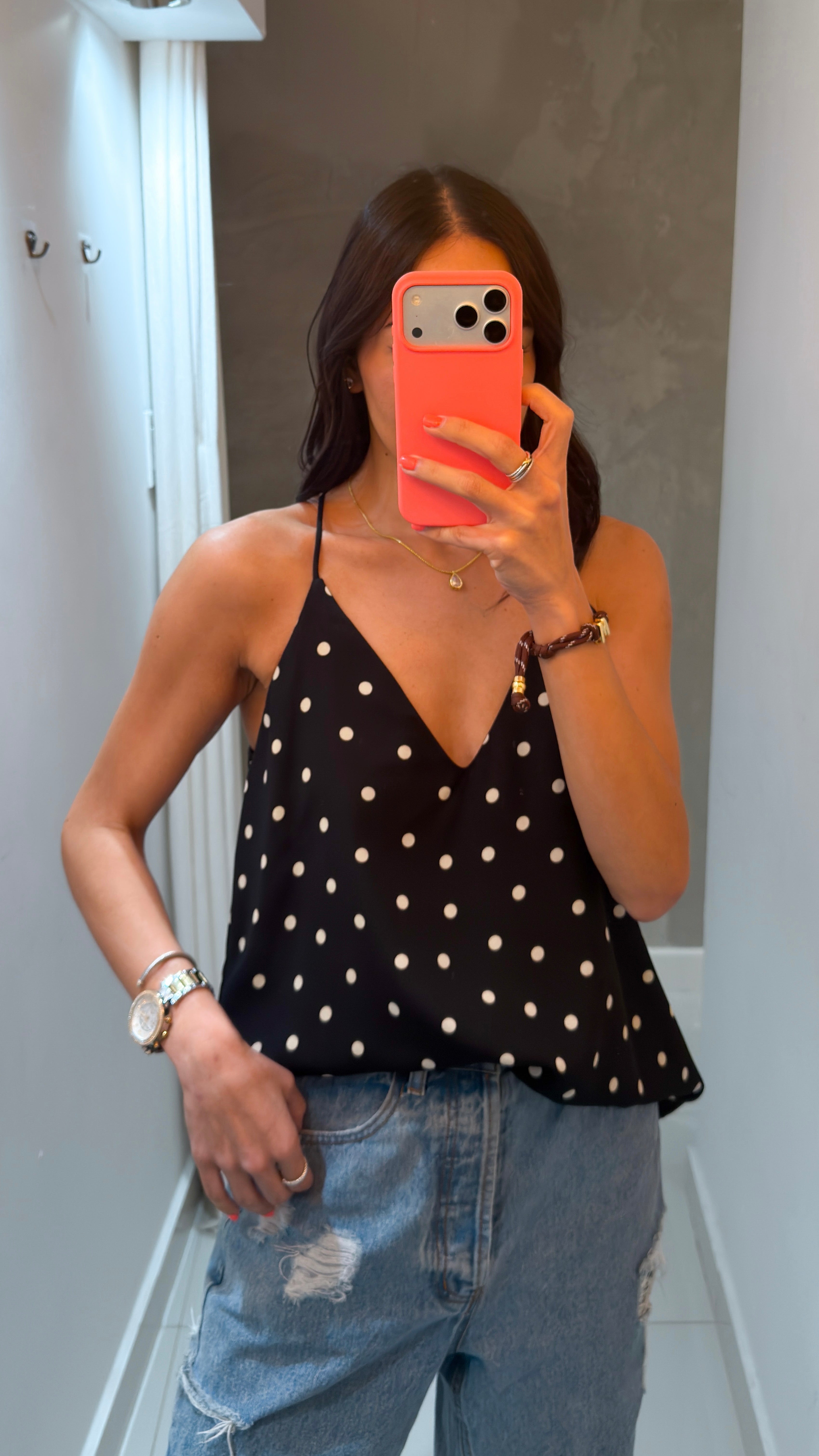 CECILIA BLACK POLKA DOT CAMI
