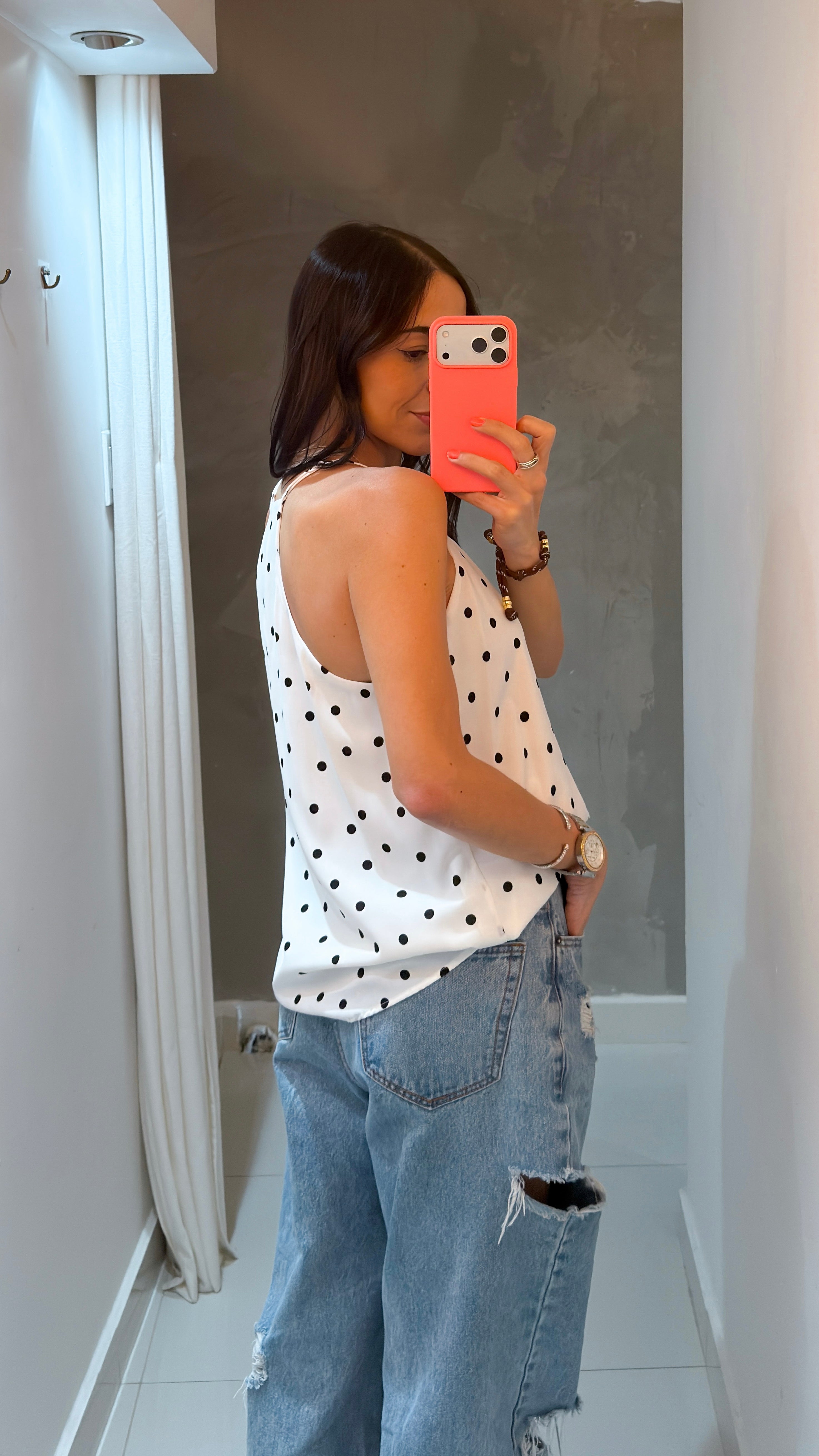 CECILIA WHITE POLKA DOT CAMI