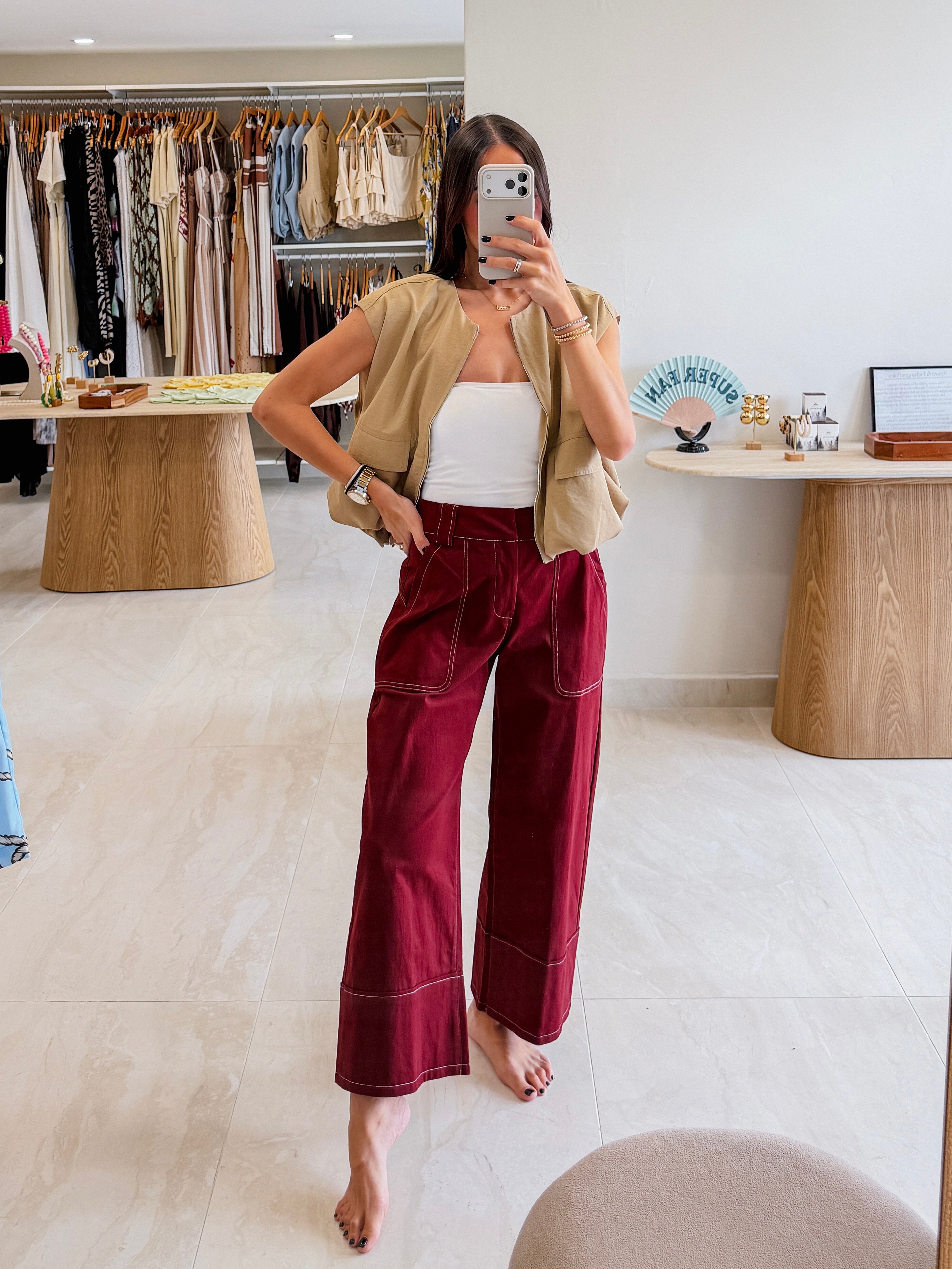 TERESA BURGUNDY TOP STITCHING PANT