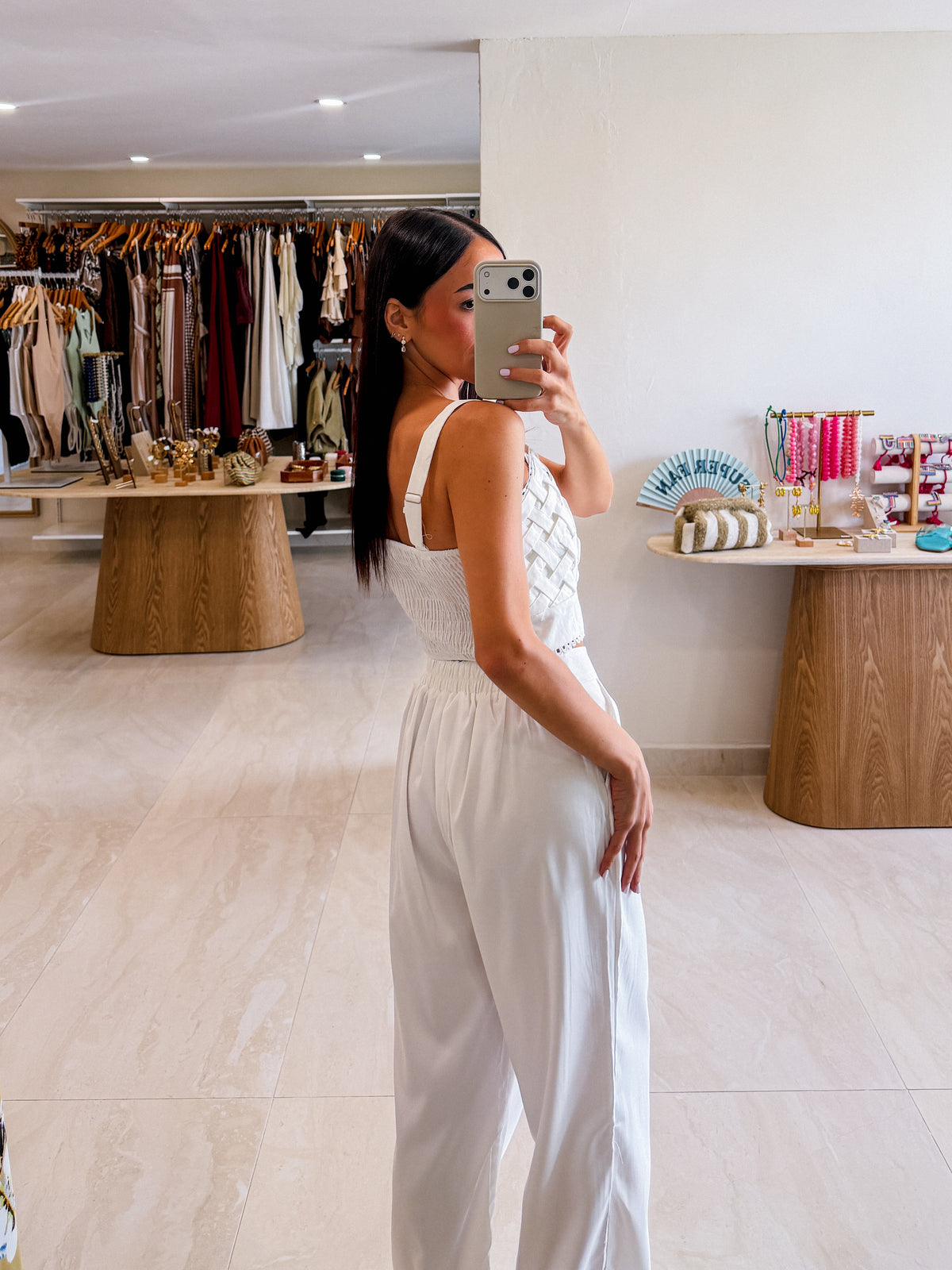 MITSY WHITE SMOCK TOP AND PANTS SET