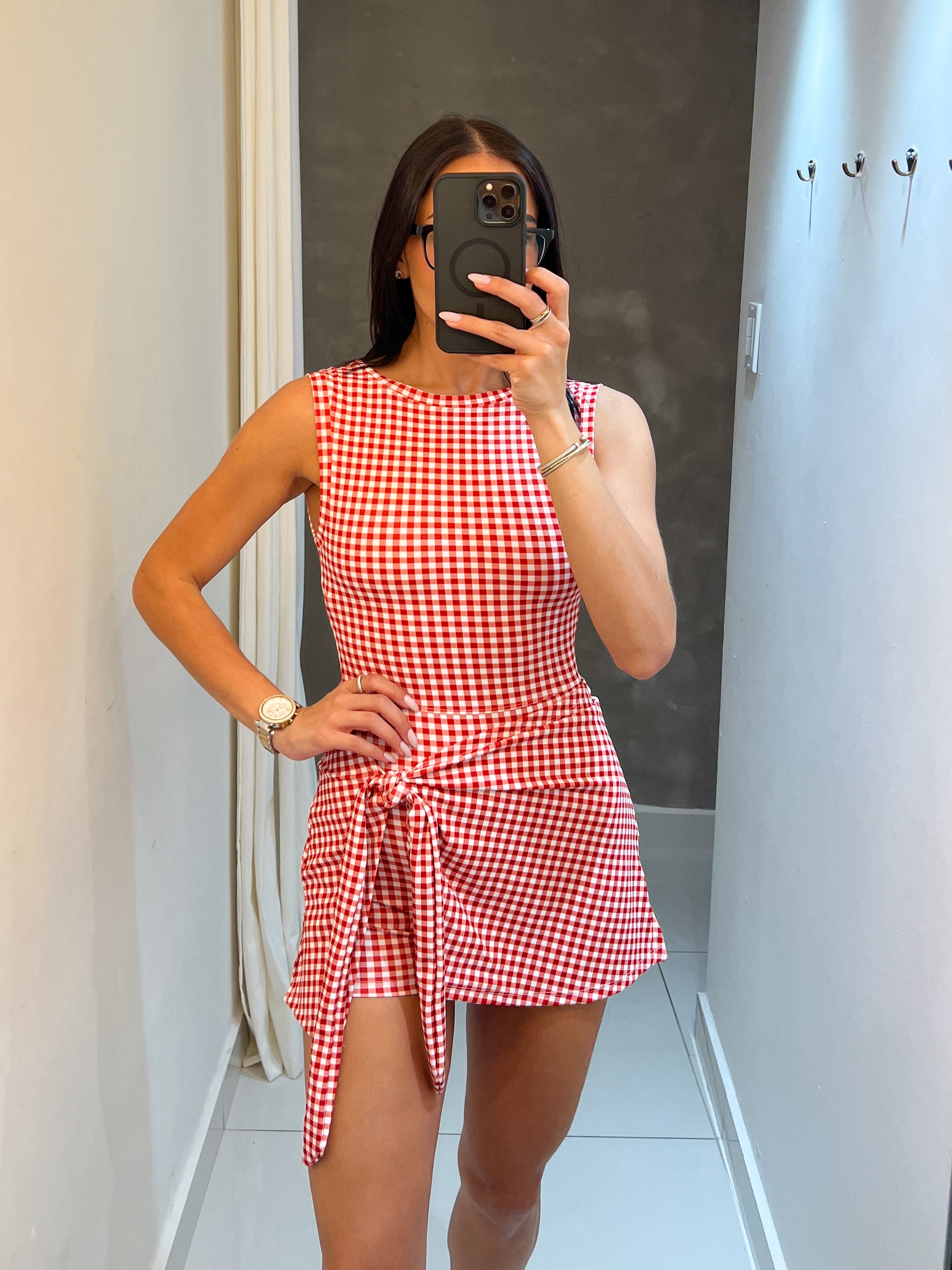CINDY RED CHECKER WRAP ACTIVE ROMPER