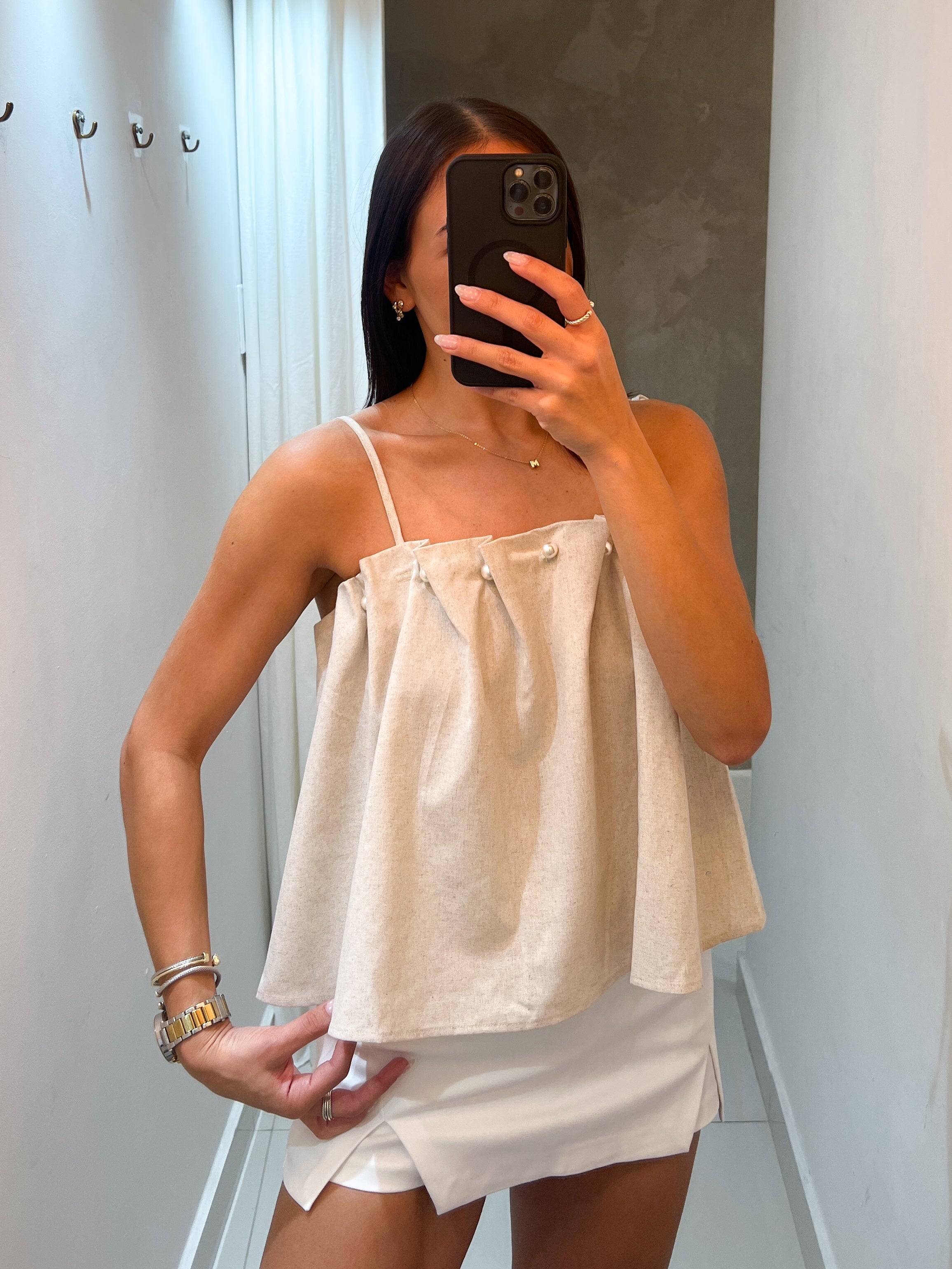 IVELISSE EMBELLISHED LINEN TOP