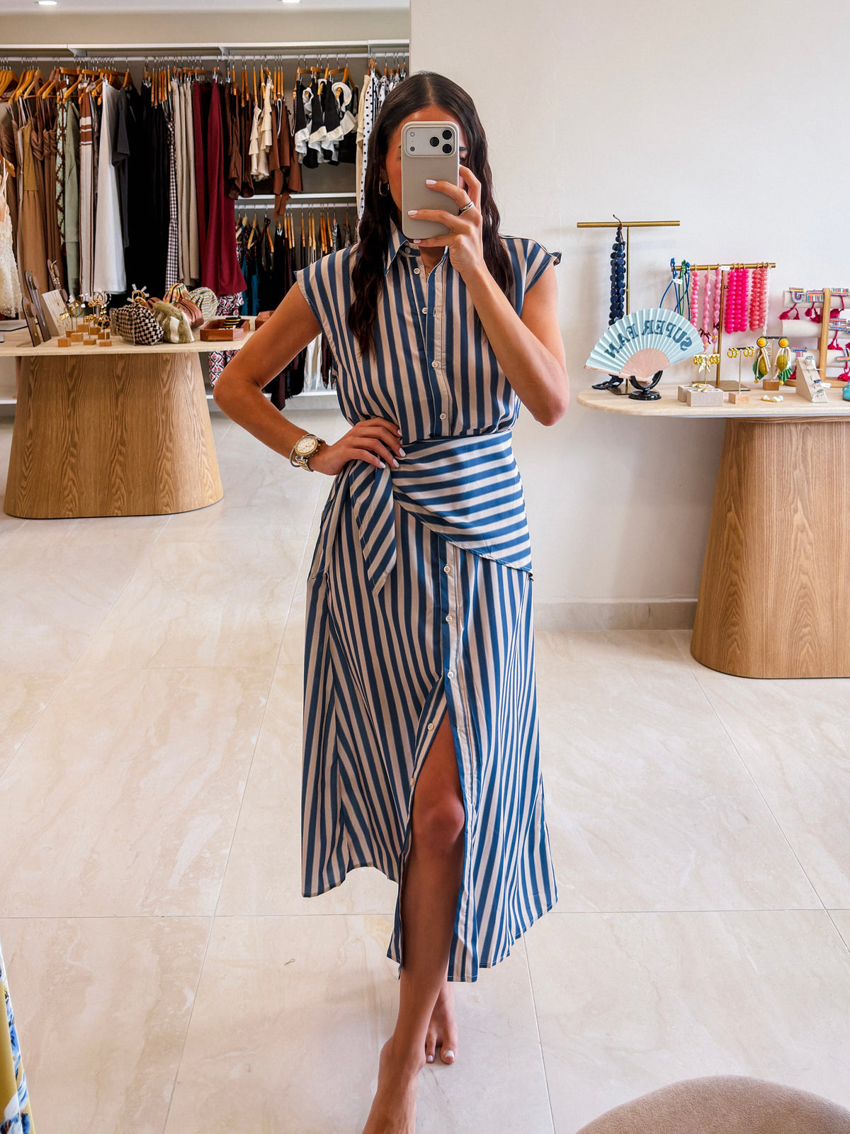 NATALIE STRIPED SCARF MIDI DRESS