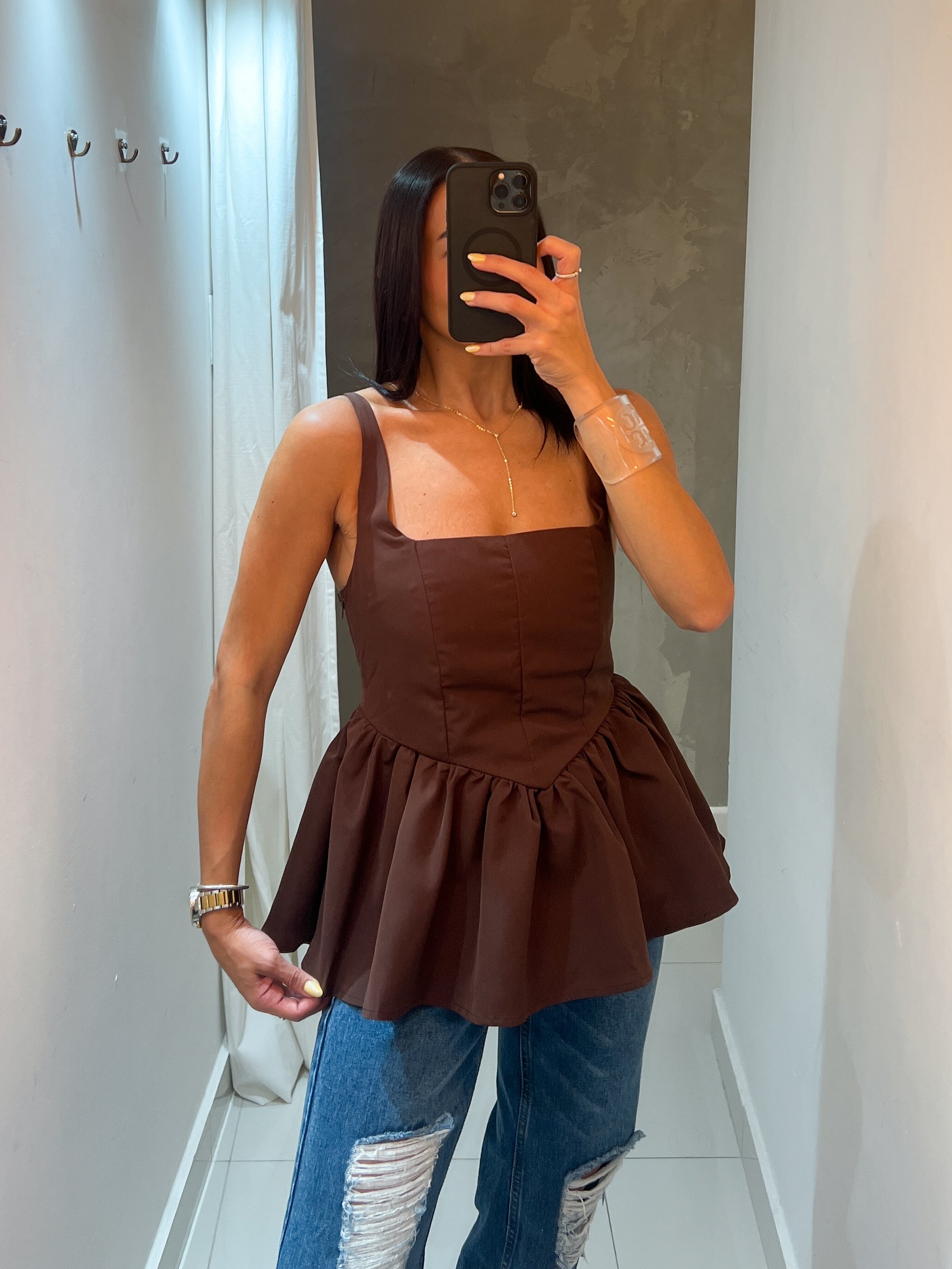 PAOLA BROWN PEPLUM TOP