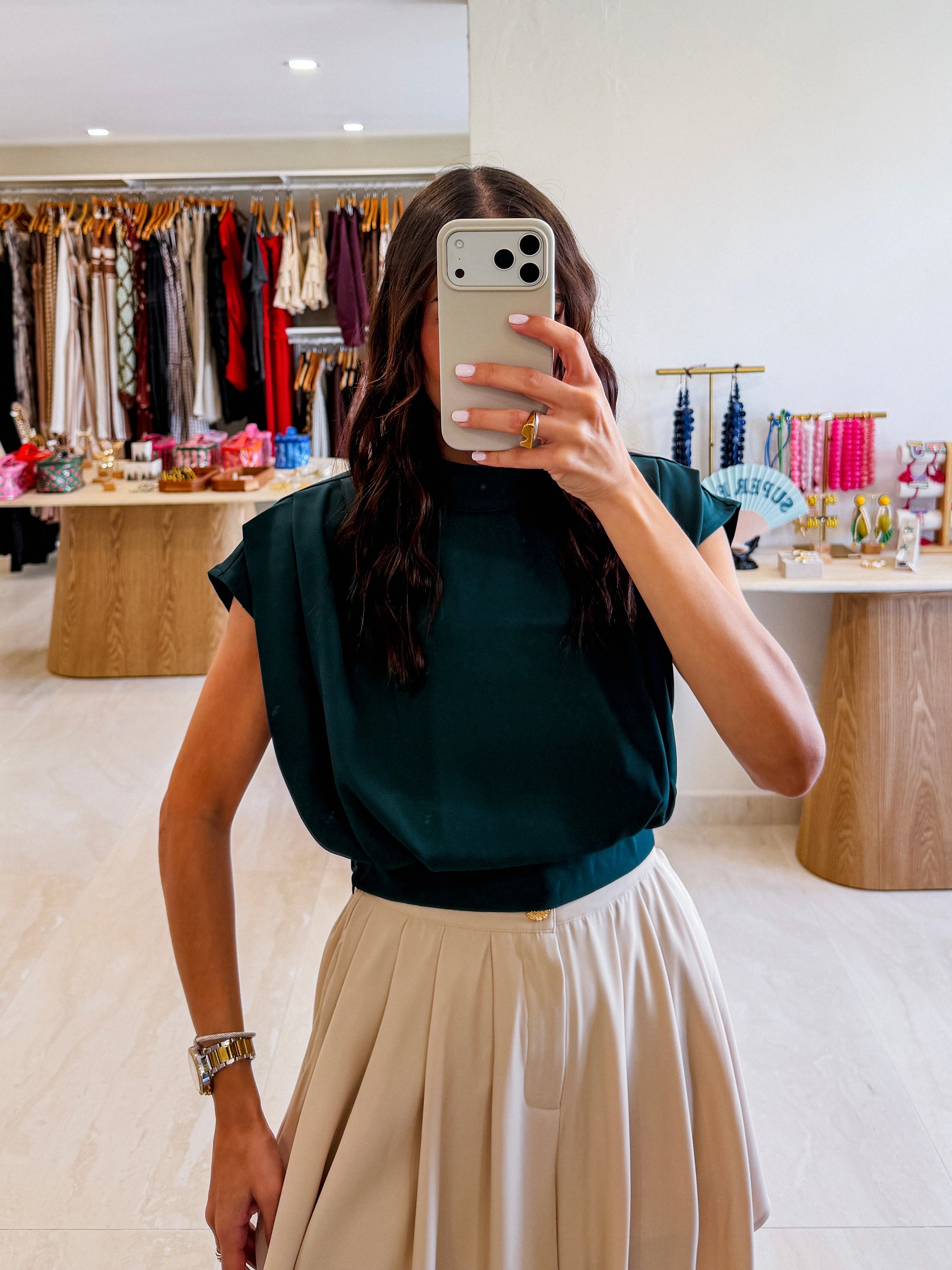 DANIELA HUNTER GREEN DRAPED TOP