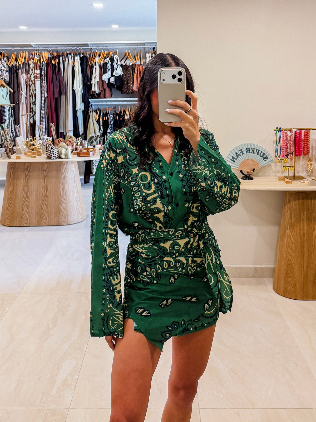GREEN BANDANA MINI DRESS
