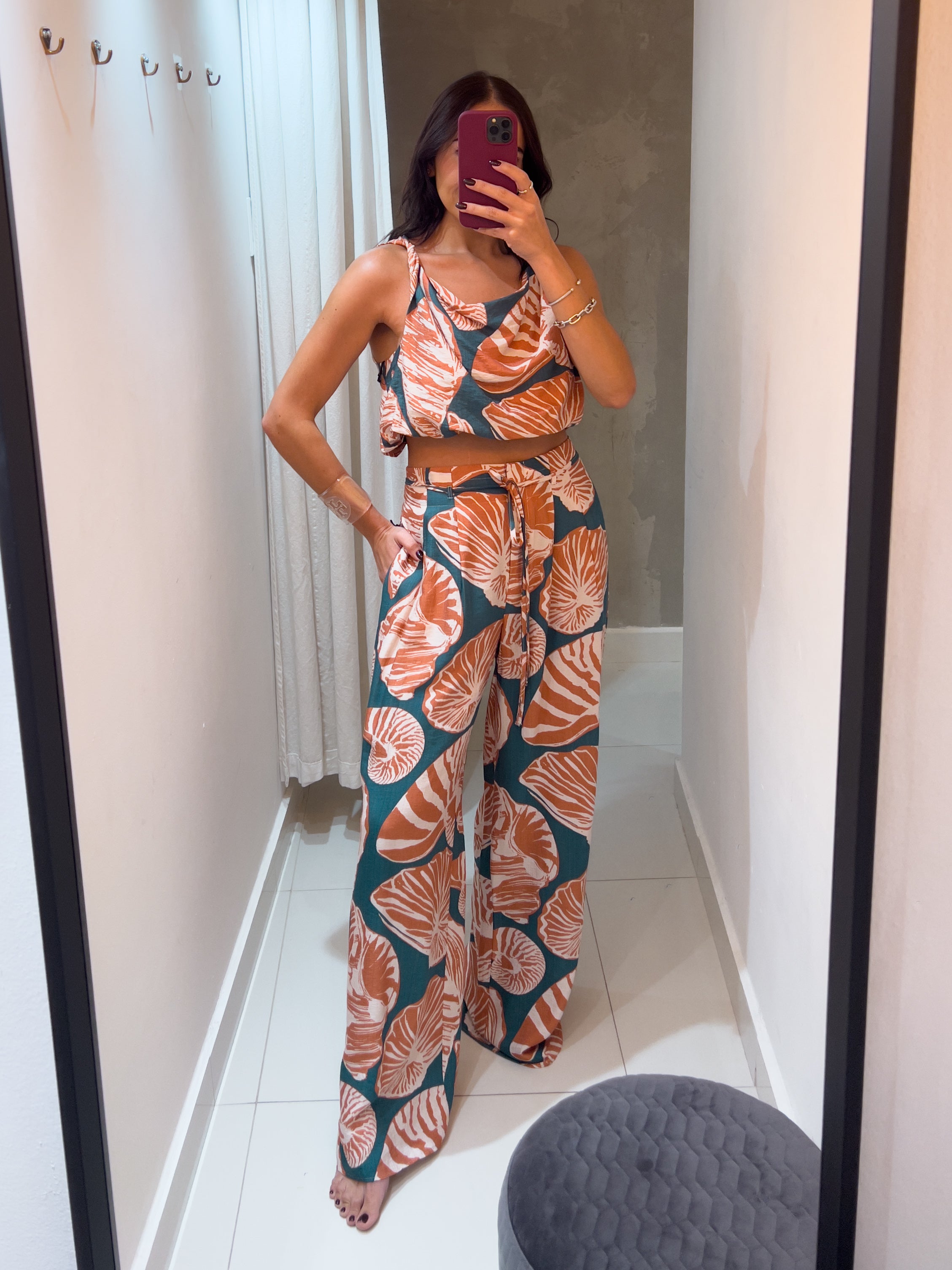 REMI PINE GREEN PRINTED PANTS SET