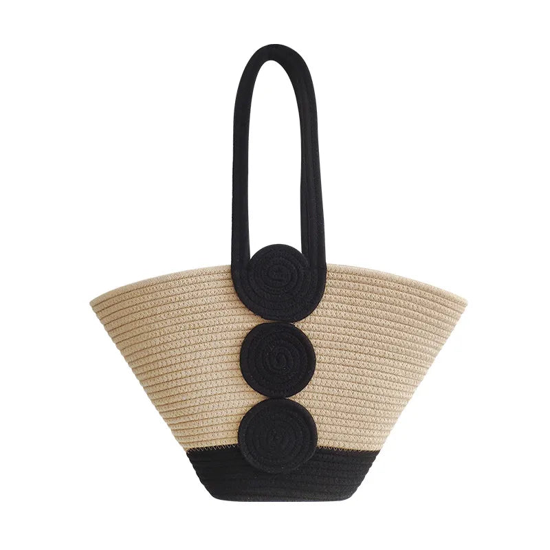 IVY COTTON ROUND DOTS STRAW BEACH BAG