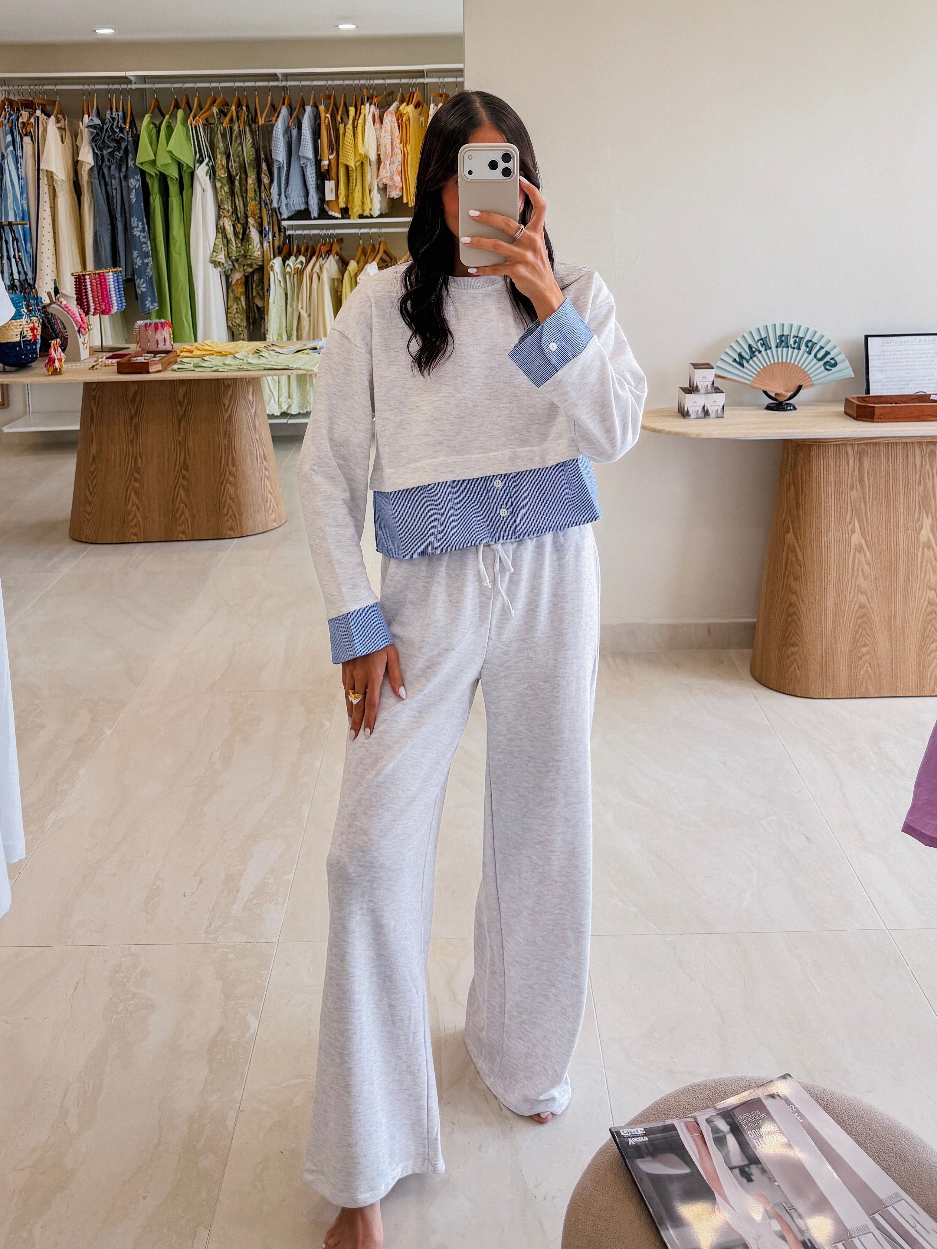 HEATHER CONTRASTING SWEATSHIRT LOUNGE SET