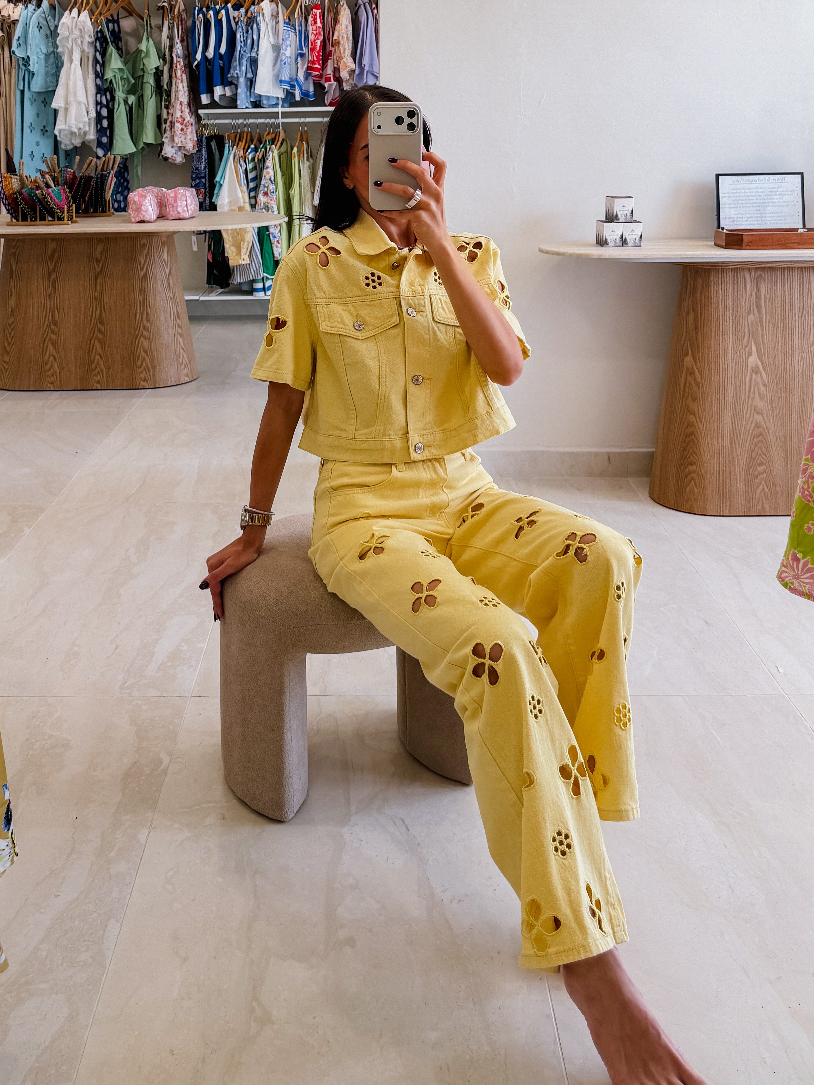 MARISA YELLOW DENIM CUT OUT SET