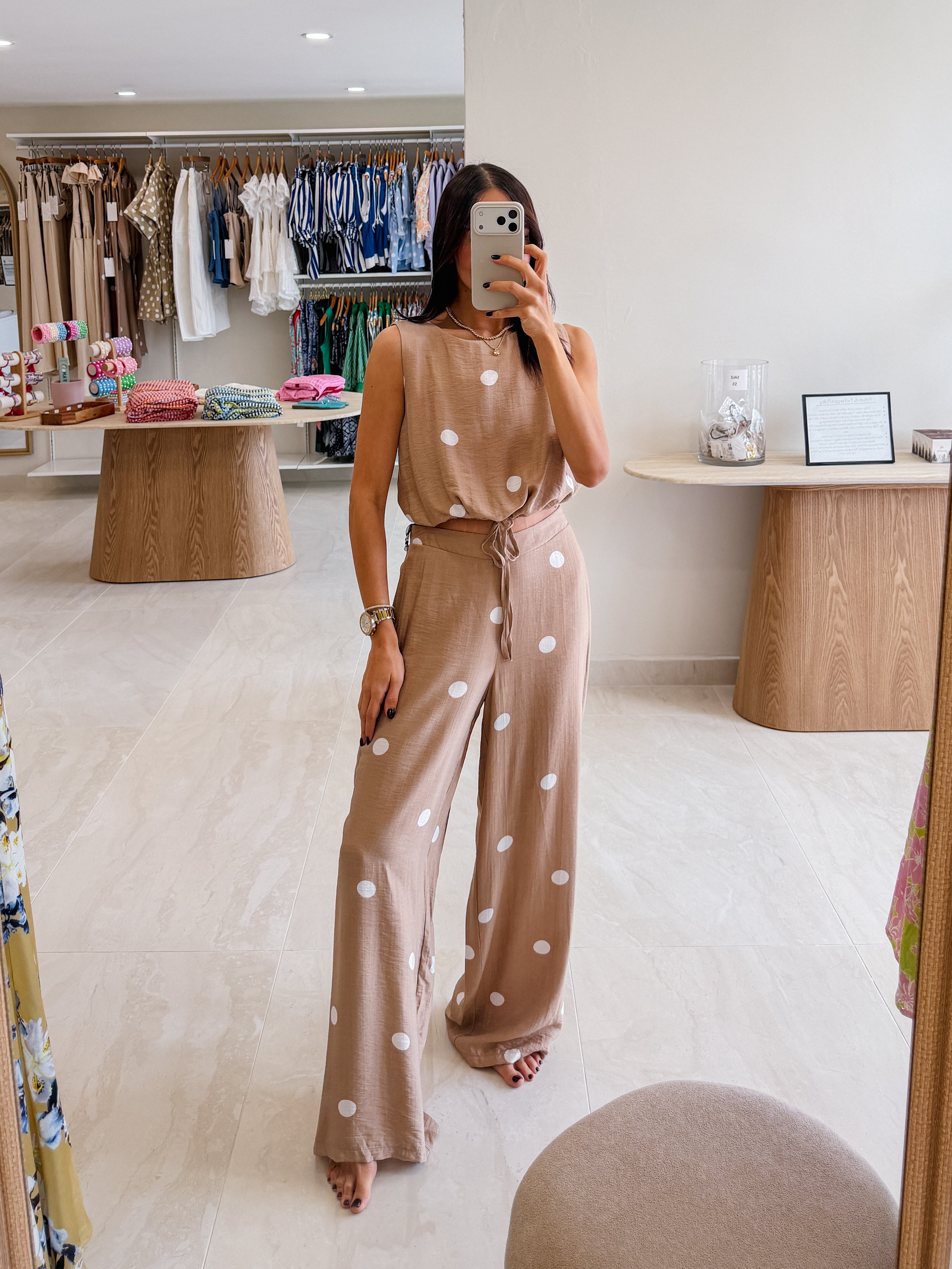 MARELLA TAUPE POLKA DOT PANTS SET