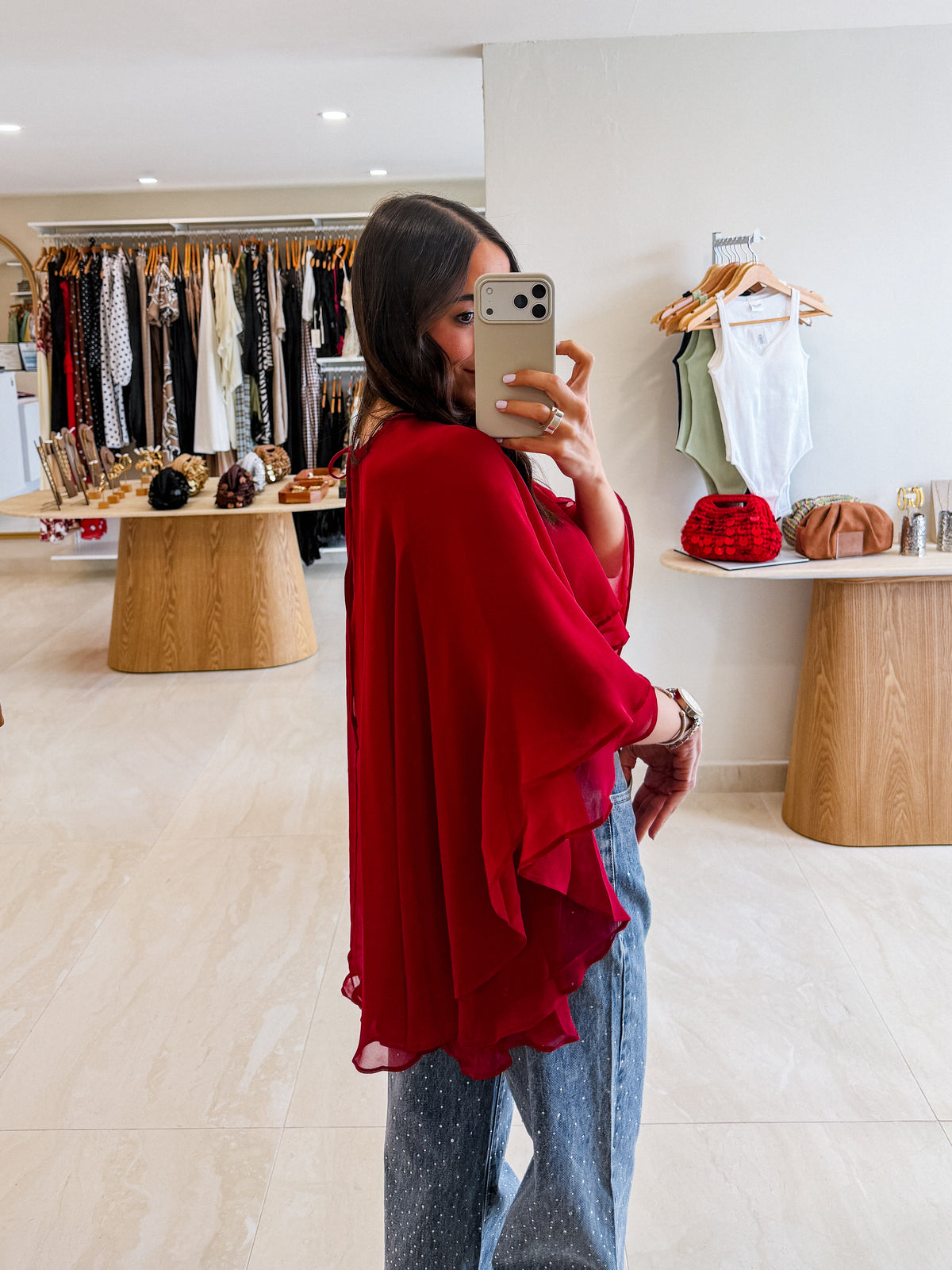 SARINA CHERRY RED CHIFFON CAPE