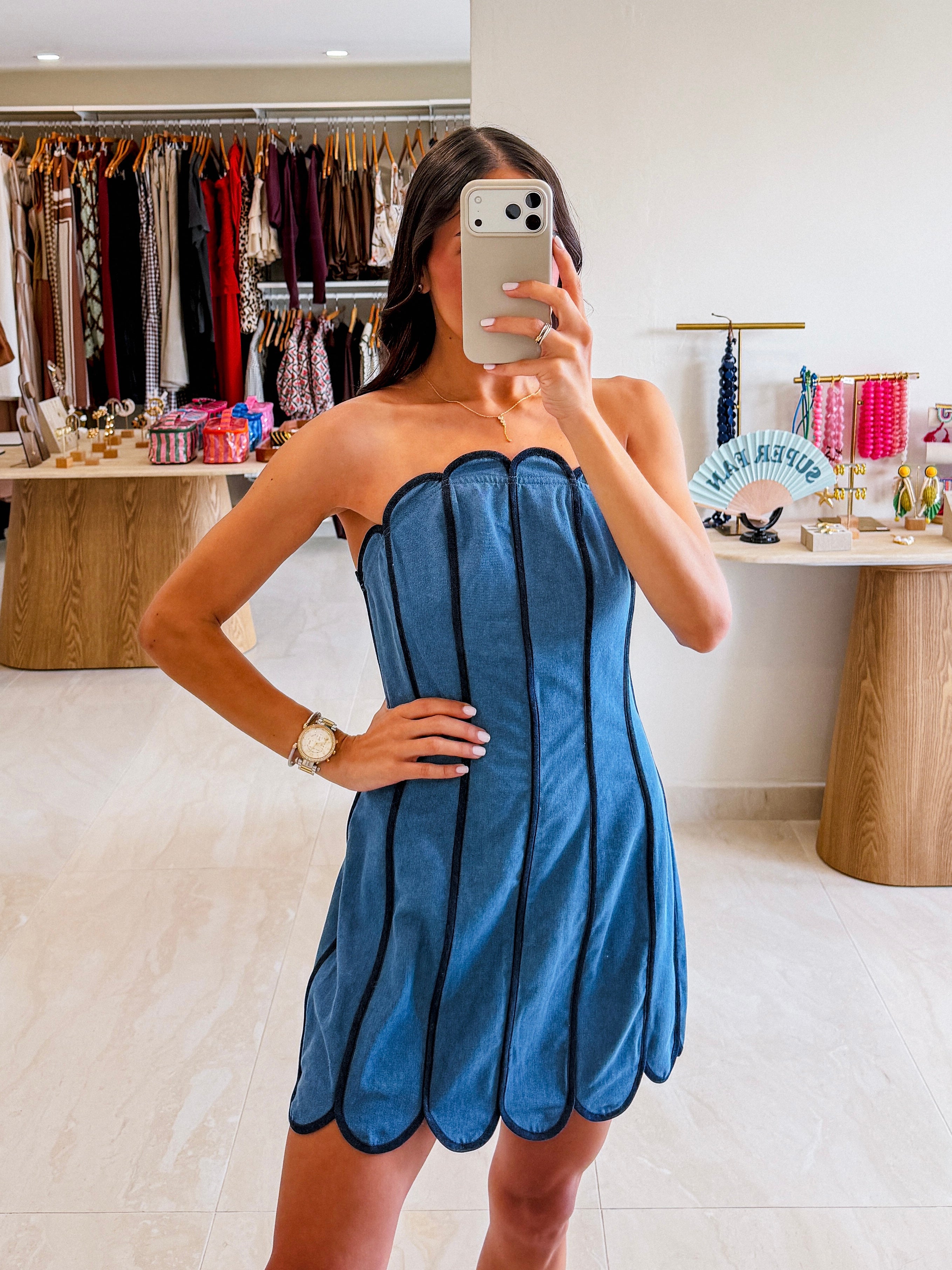 PENELOPE SCALLOPED HEM DRESS
