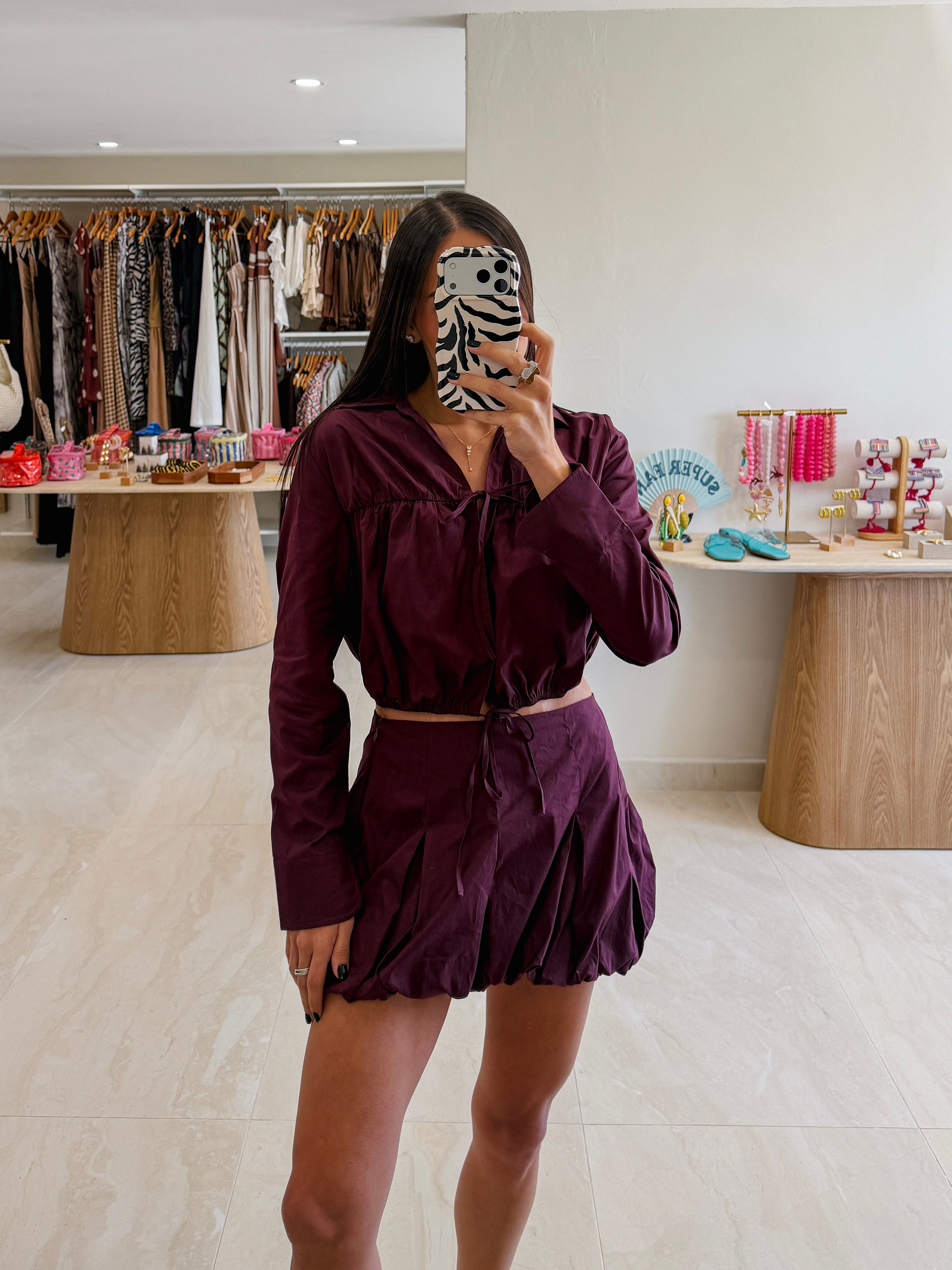 LARA PLUM TOP AND SKIRT SET