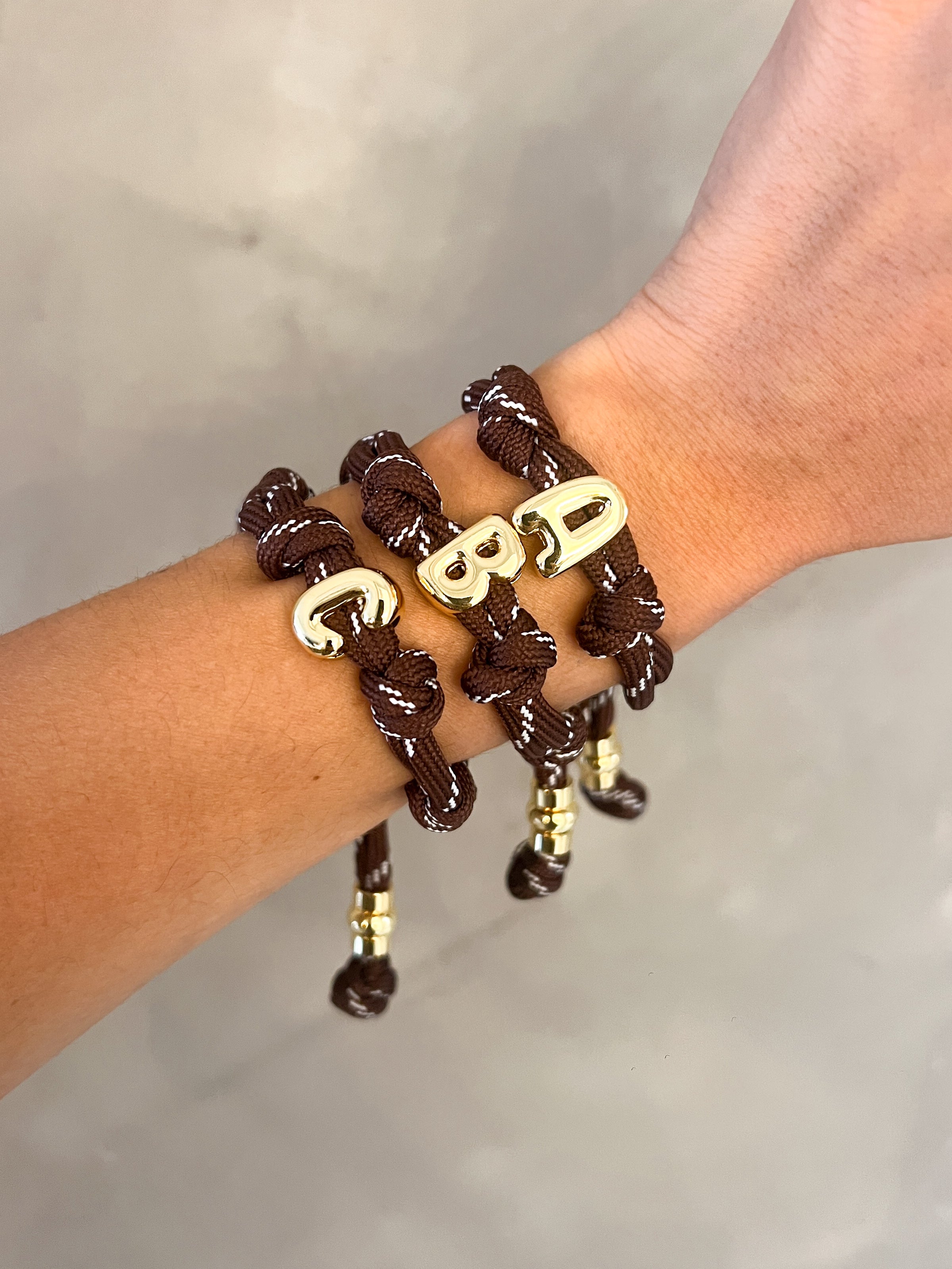 BROWN ROPE CHUNKY INITIAL BRACELET