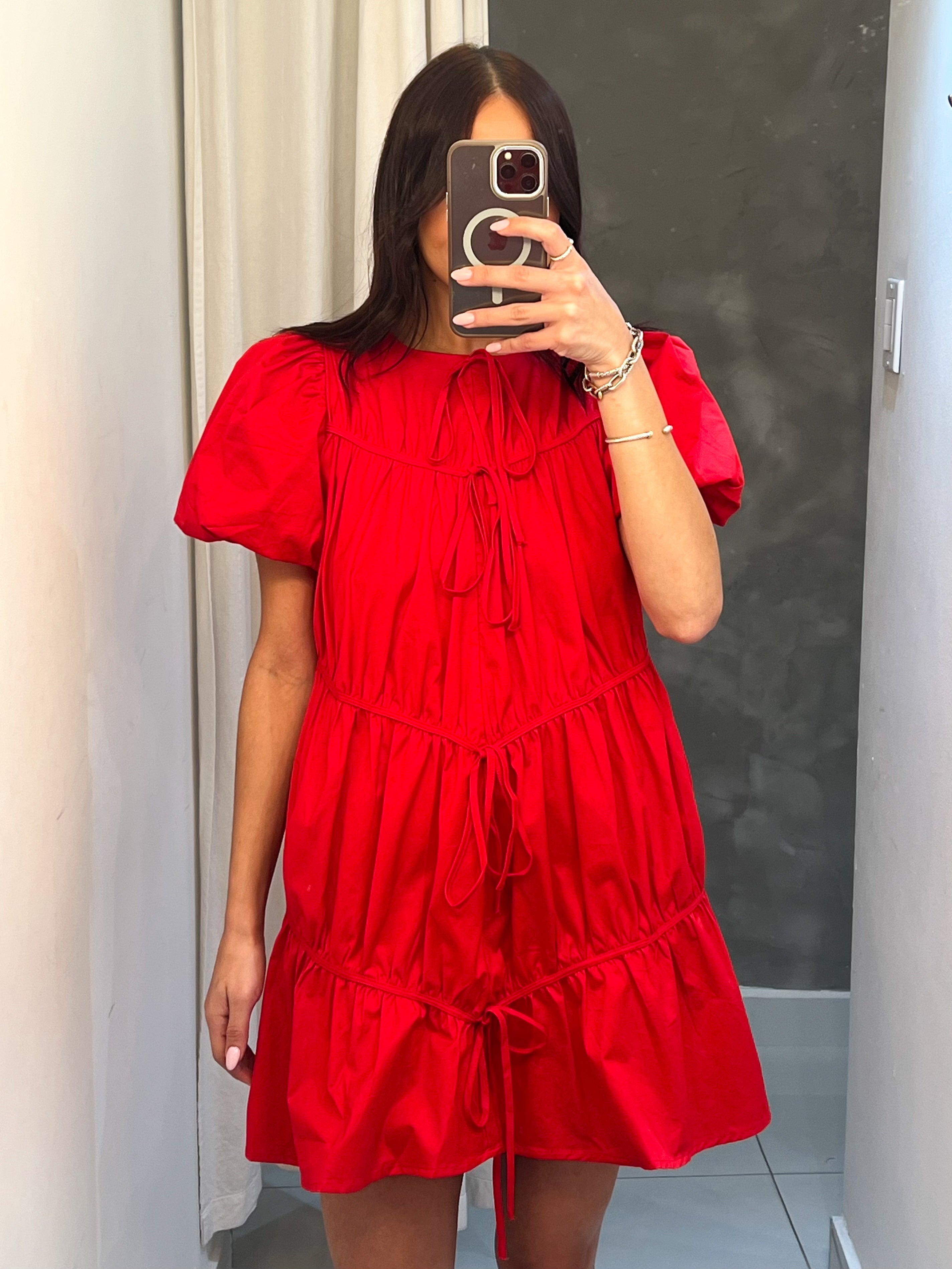 SCARLETTE RED TIERED RUFFLE DRESS